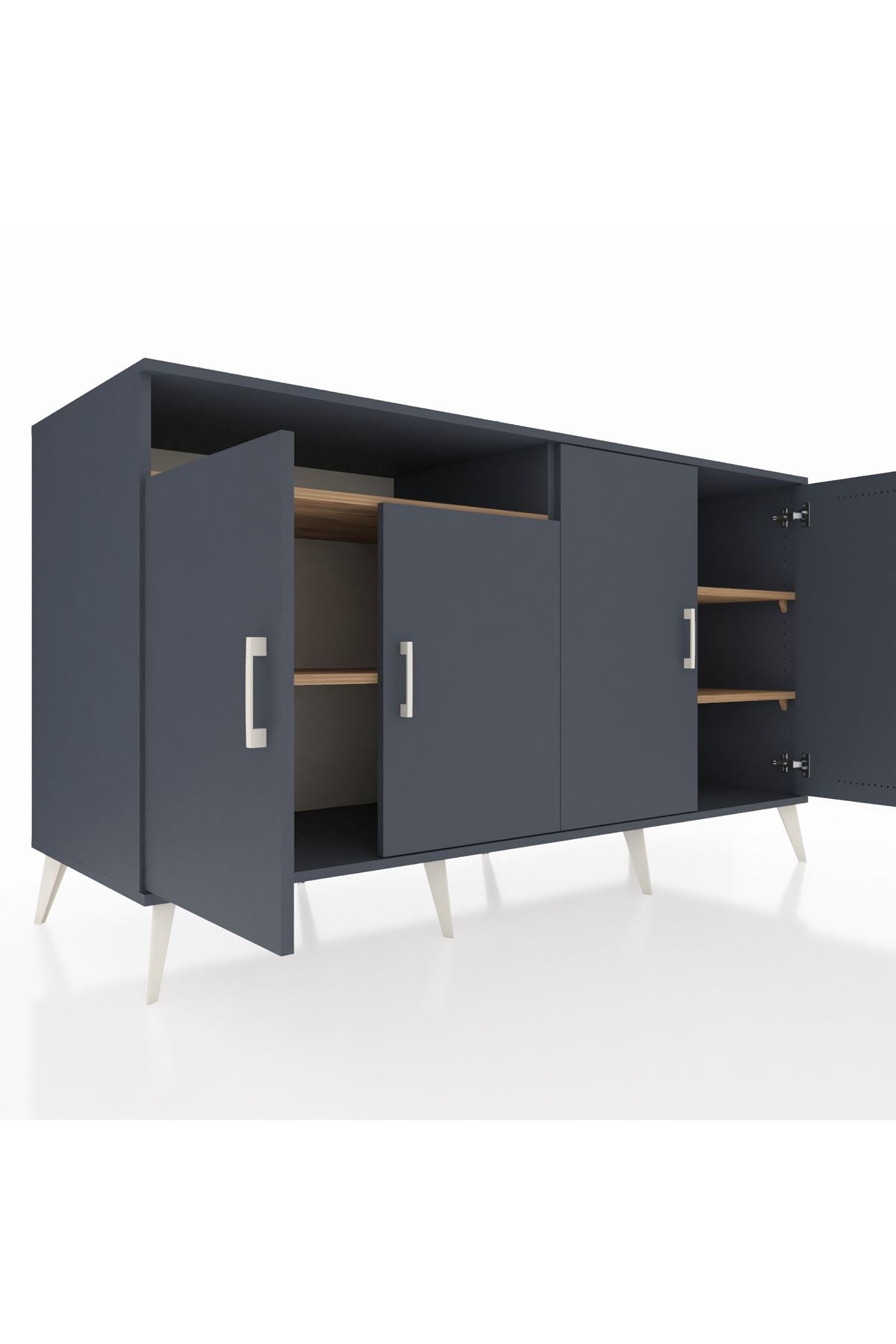 Kronos Konsol 4 Raflı 4 Kapaklı 176x59x99 Antrasit-Antrasit/Çam