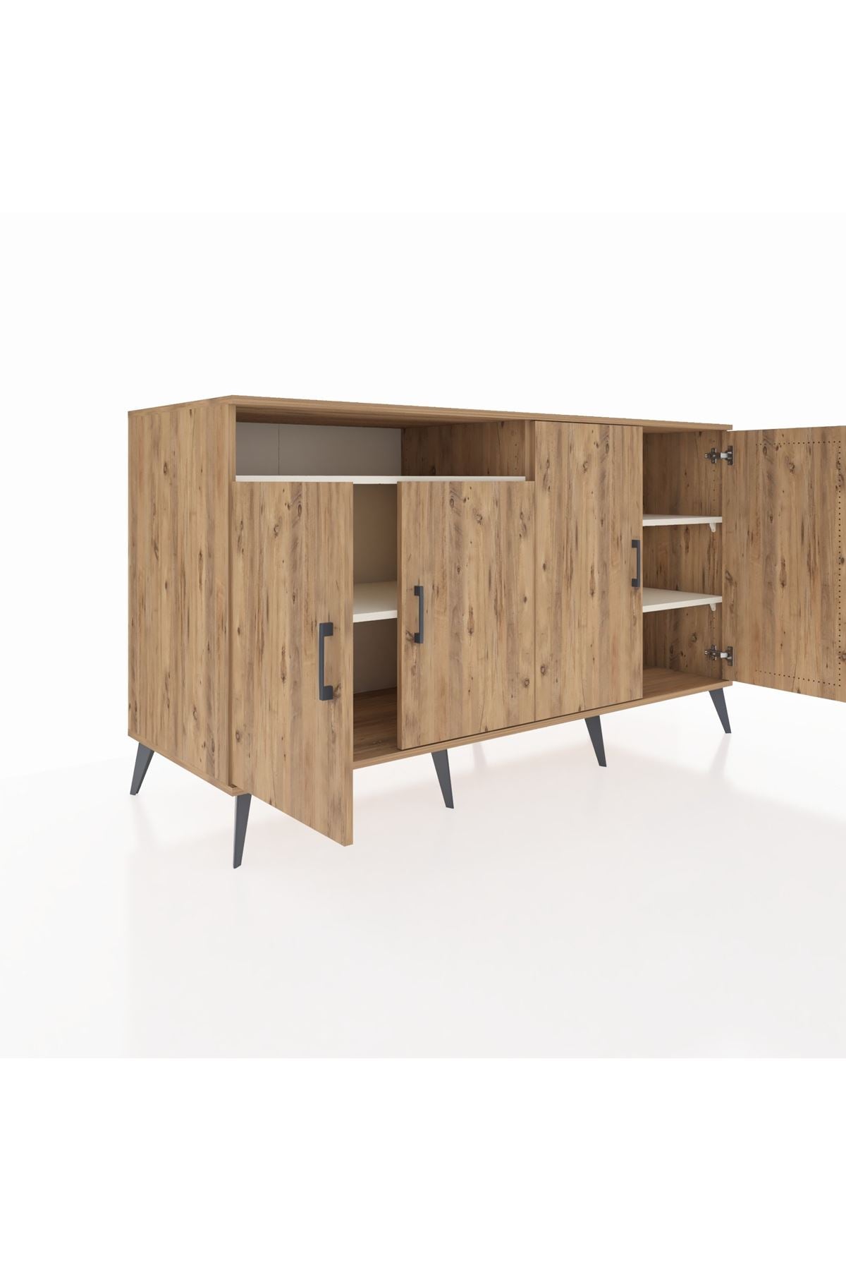 Kronos Konsol 4 Raflı 4 Kapaklı 176x59x99 Çam-Çam/Aytaşı