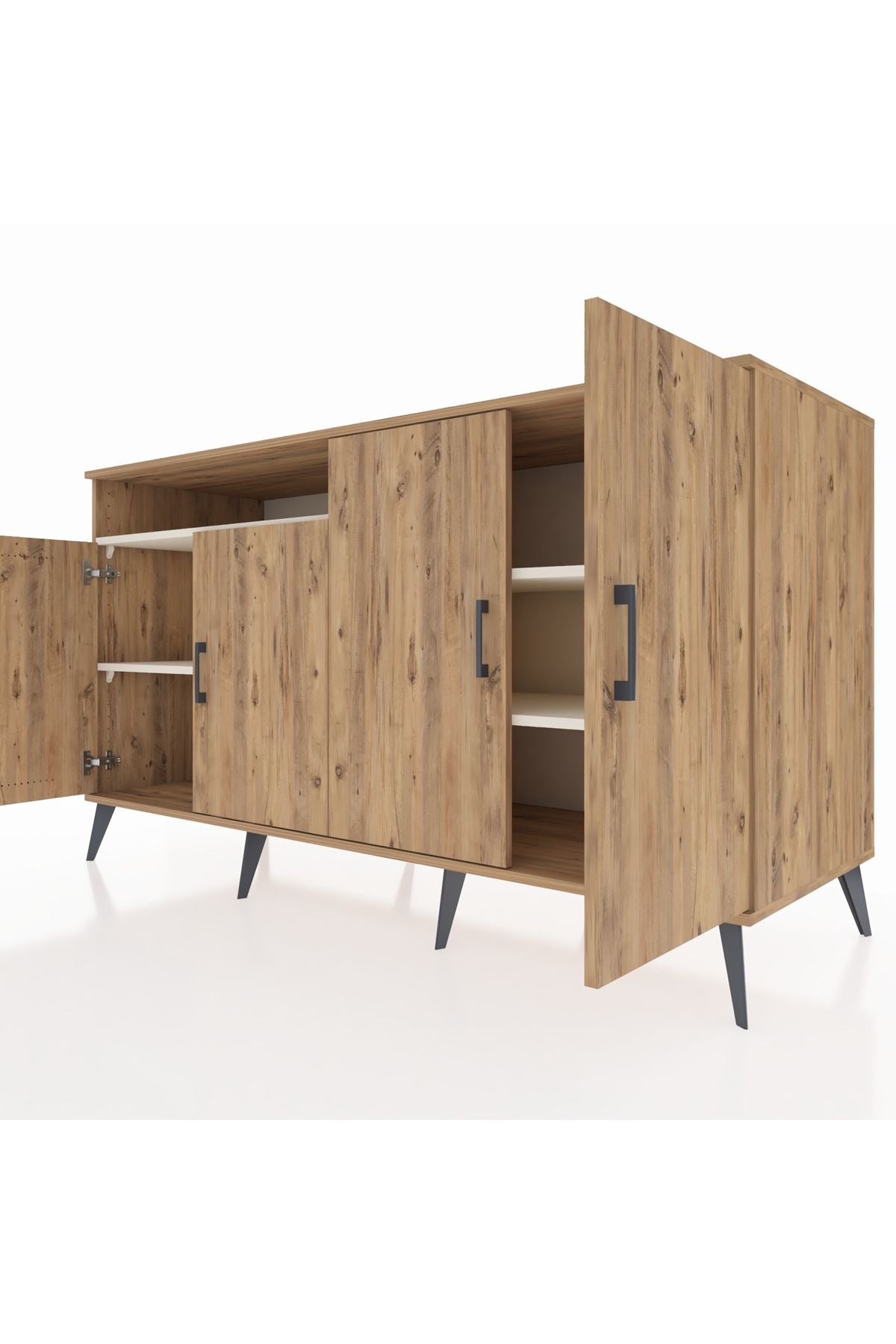 Kronos Konsol 4 Raflı 4 Kapaklı 176x59x99 Çam-Çam/Aytaşı