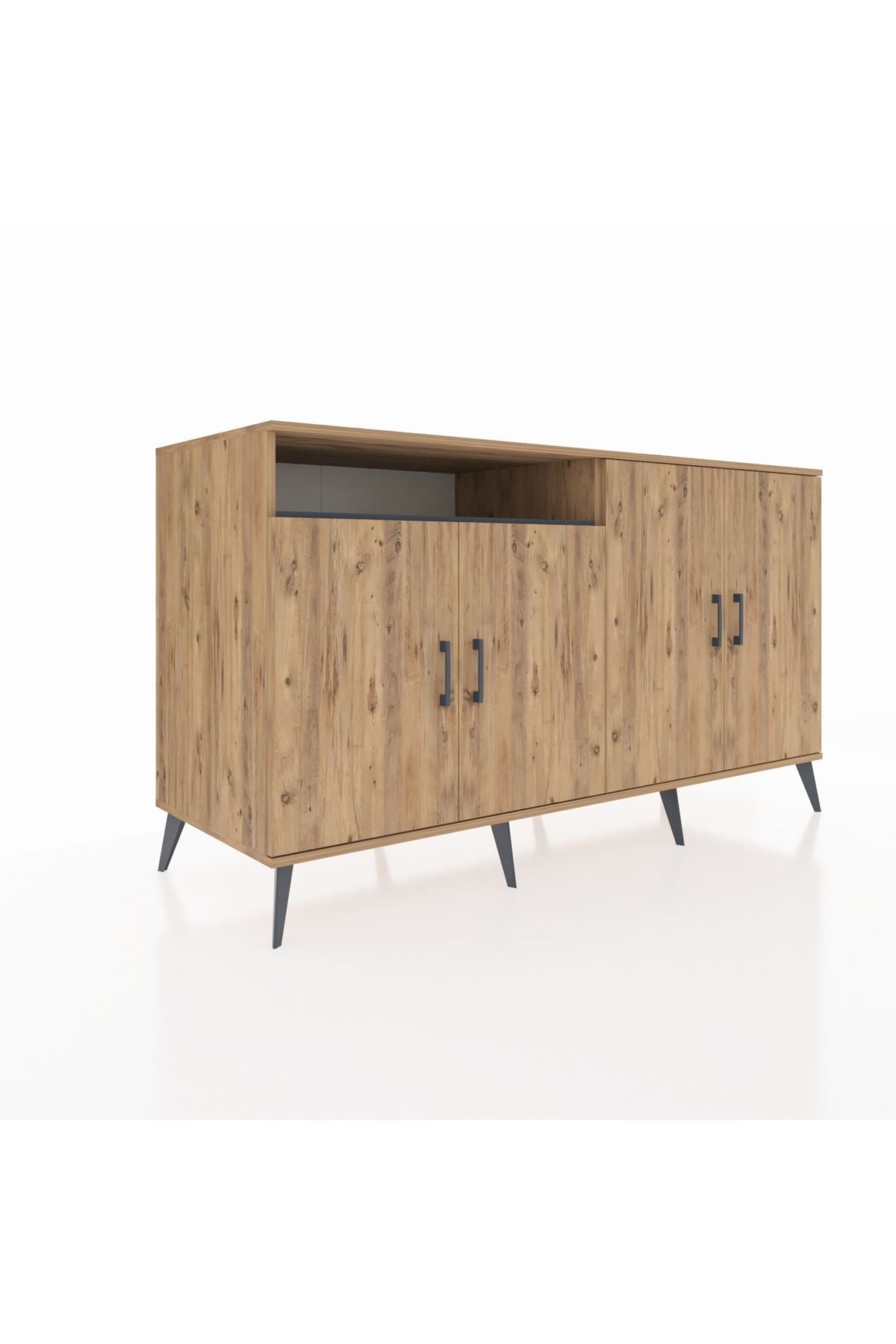 Kronos Konsol 4 Raflı 4 Kapaklı 176x59x99 Çam-Çam/Antrasit