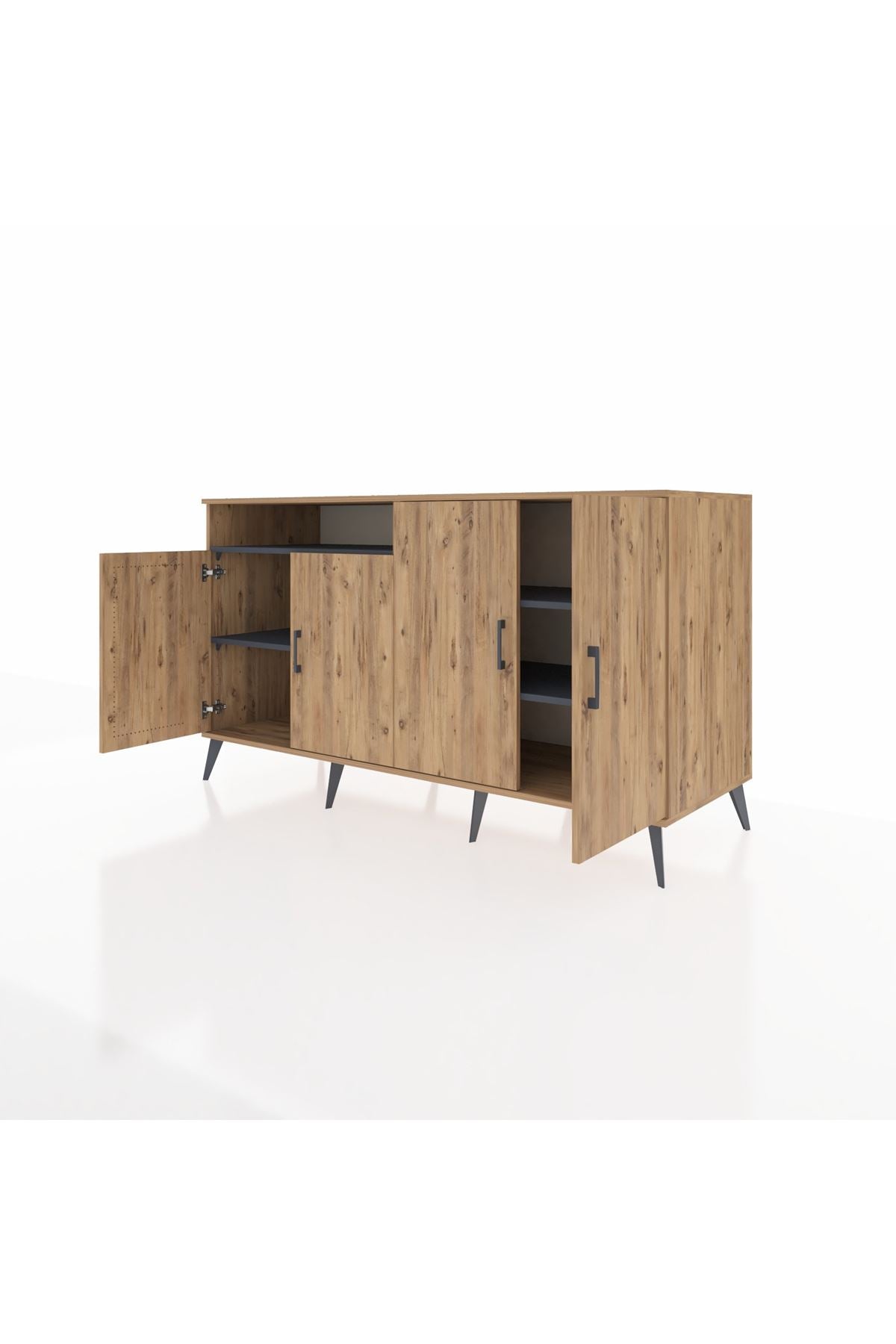 Kronos Konsol 4 Raflı 4 Kapaklı 176x59x99 Çam-Çam/Antrasit