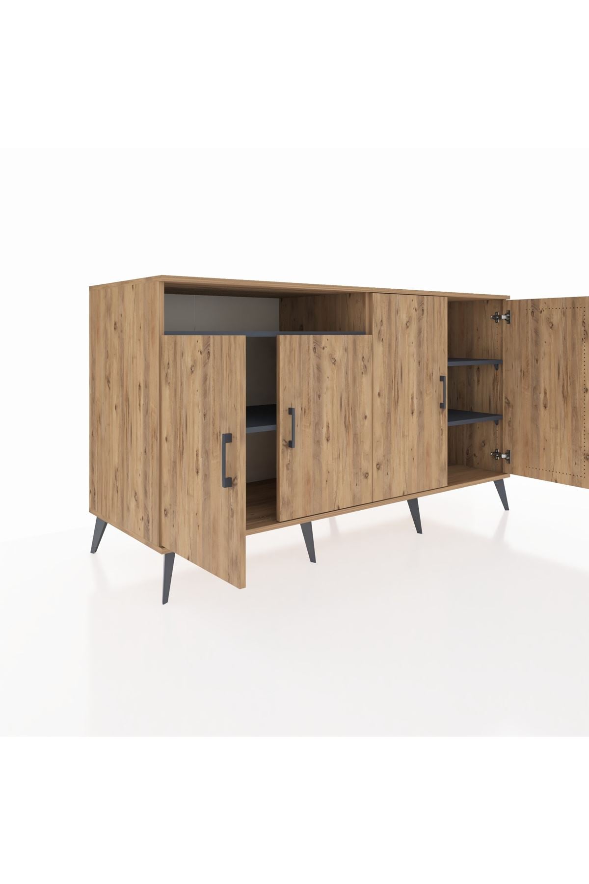 Kronos Konsol 4 Raflı 4 Kapaklı 176x59x99 Çam-Çam/Antrasit