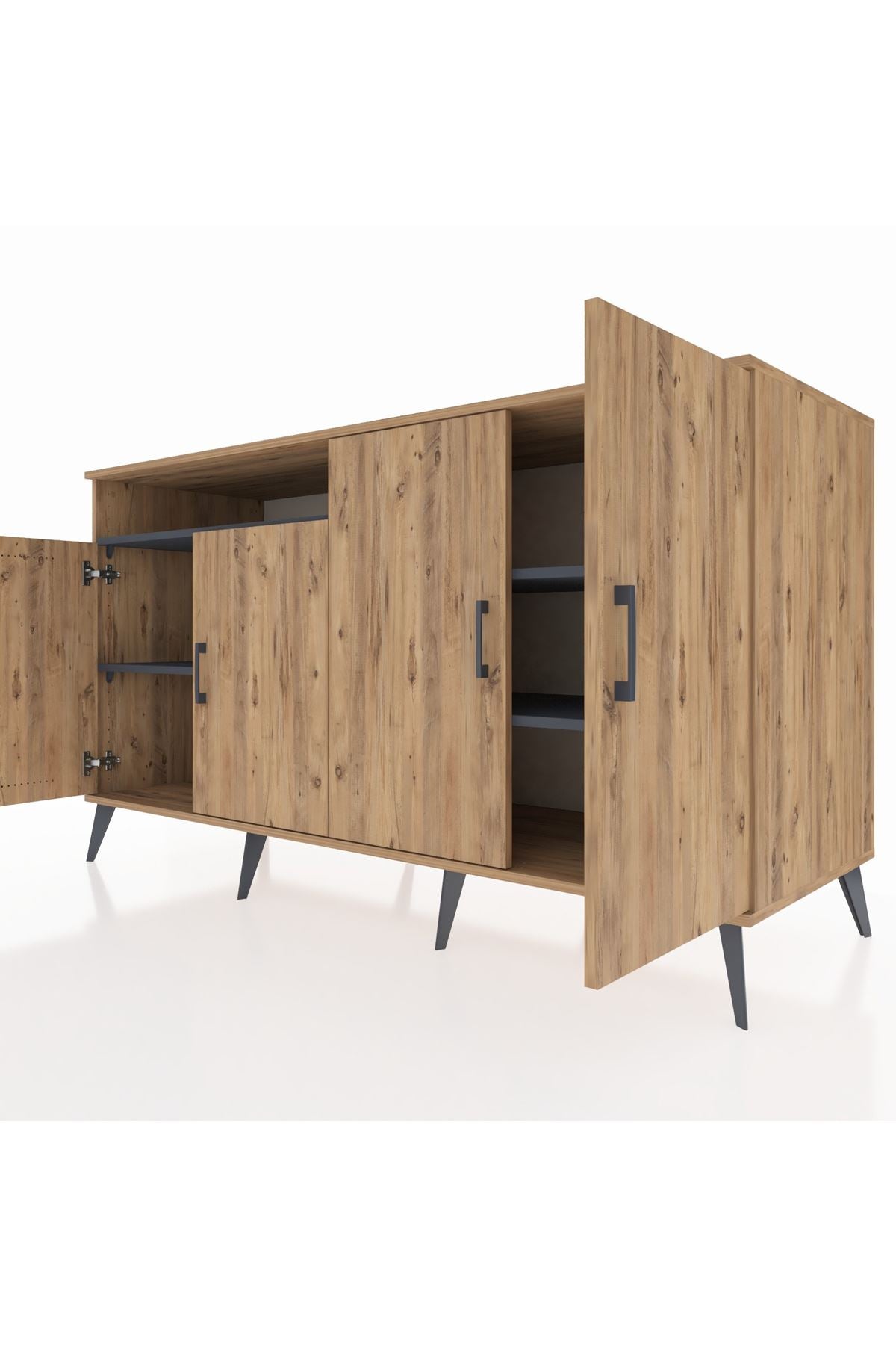 Kronos Konsol 4 Raflı 4 Kapaklı 176x59x99 Çam-Çam/Antrasit