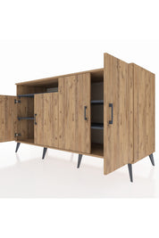 Kronos Konsol 4 Raflı 4 Kapaklı 176x59x99 Çam-Çam/Antrasit