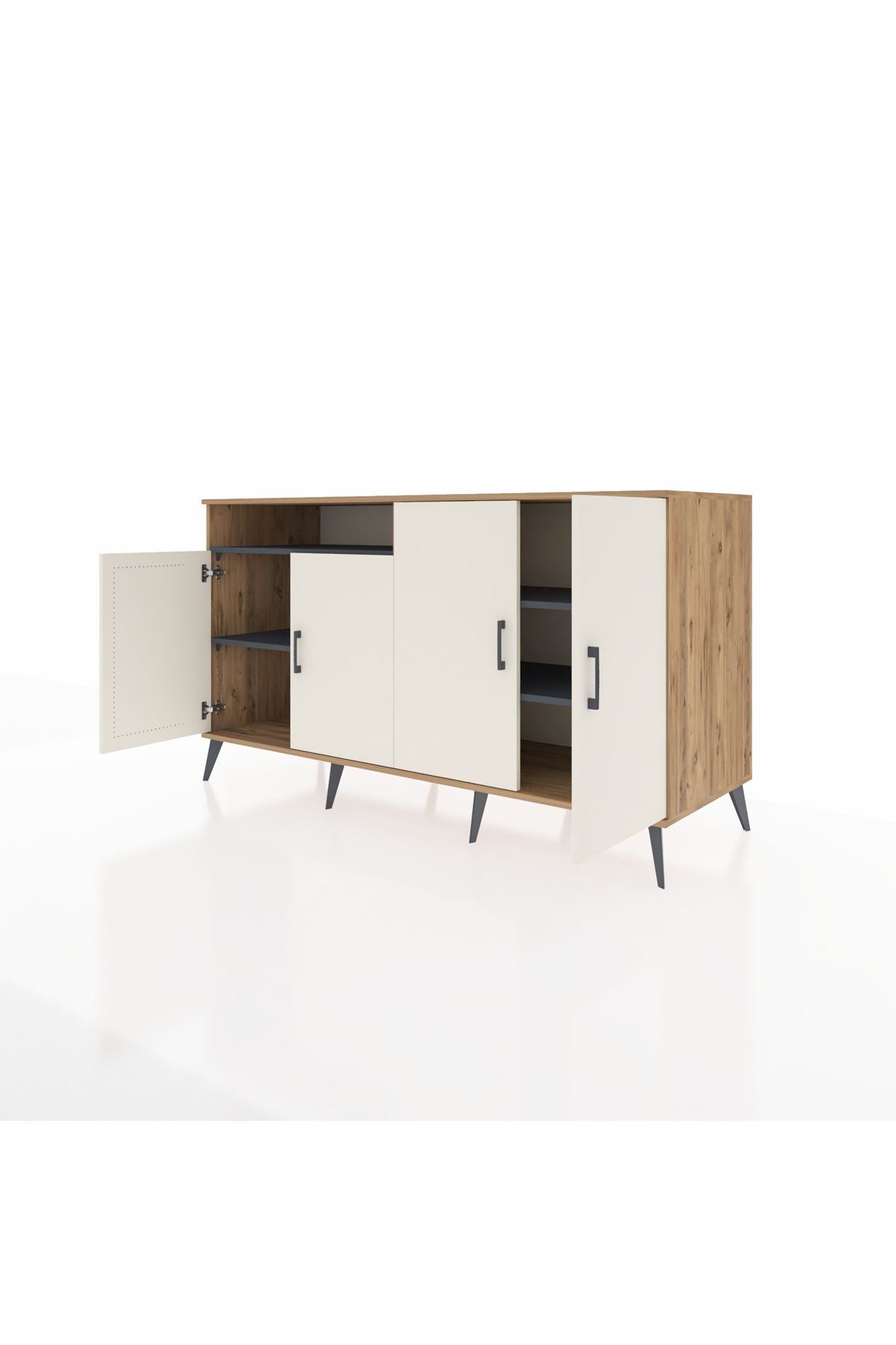 Kronos Konsol 4 Raflı 4 Kapaklı 176x59x99 Çam-Aytaşı/Antrasit