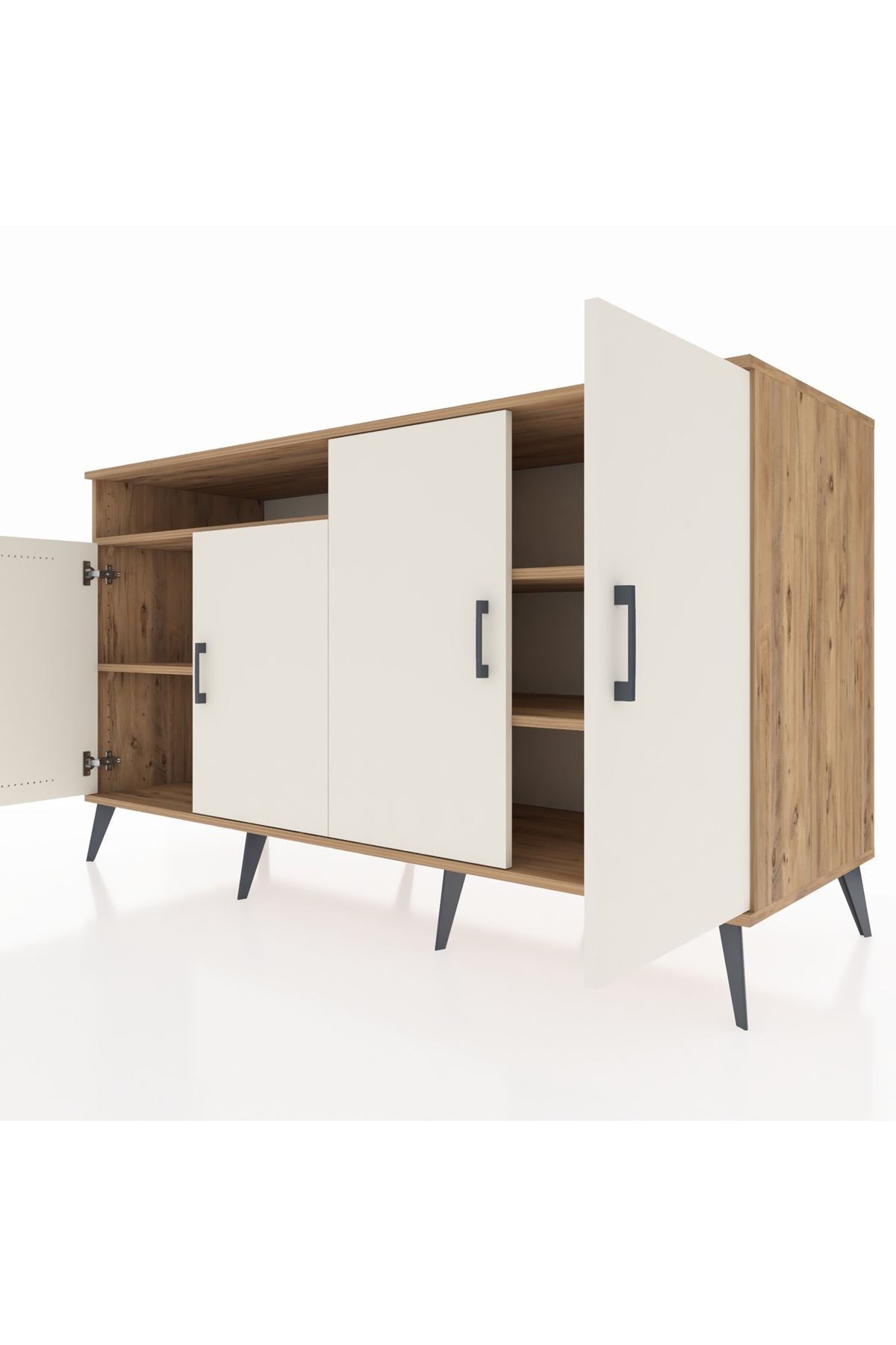 Kronos Konsol 4 Raflı 4 Kapaklı 176x59x99 Çam-Aytaşı/Çam