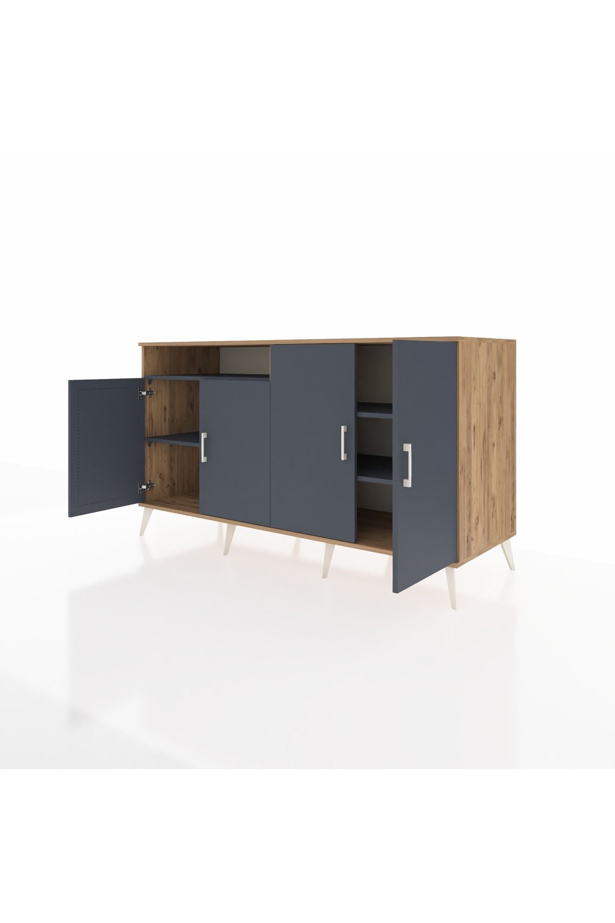 Kronos Konsol 4 Raflı 4 Kapaklı 176x59x99 Çam-Antrasit