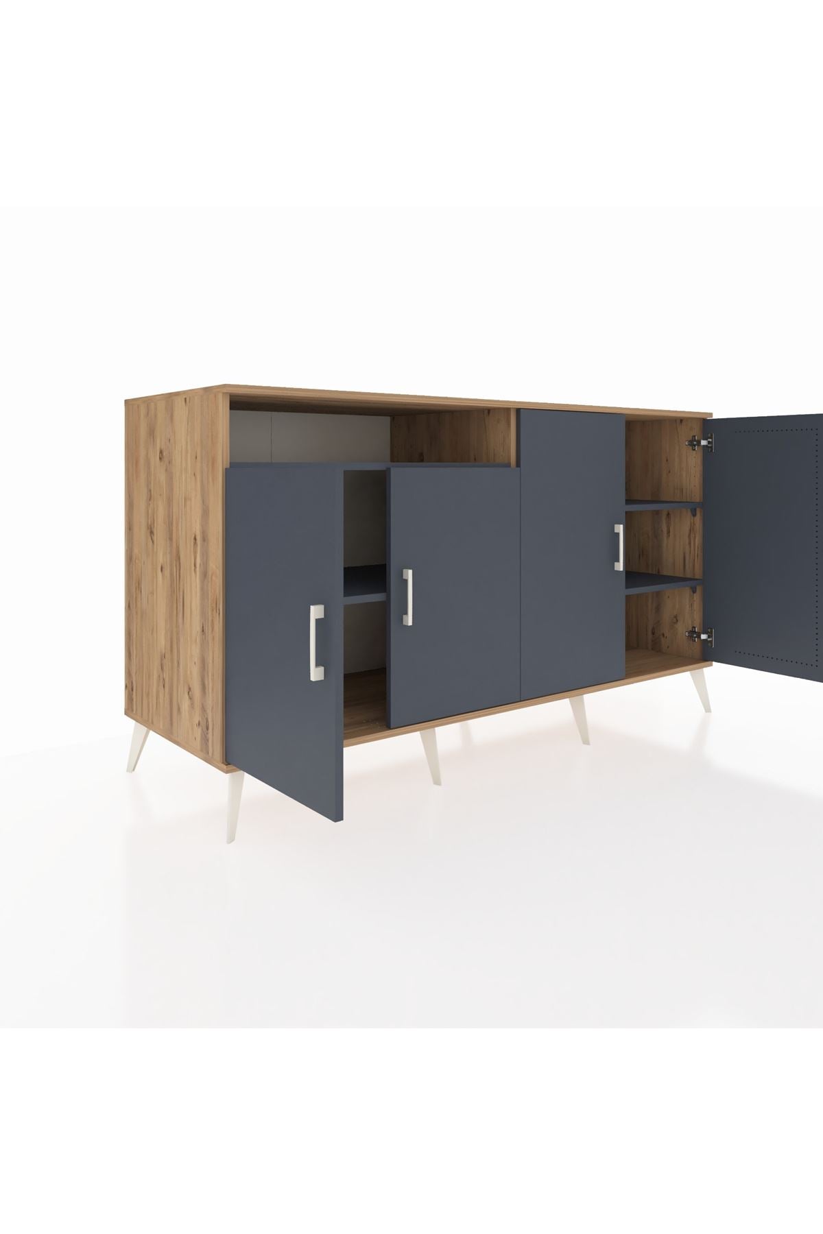 Kronos Konsol 4 Raflı 4 Kapaklı 176x59x99 Çam-Antrasit