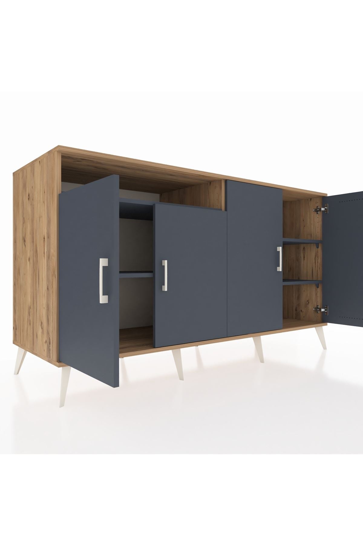 Kronos Konsol 4 Raflı 4 Kapaklı 176x59x99 Çam-Antrasit