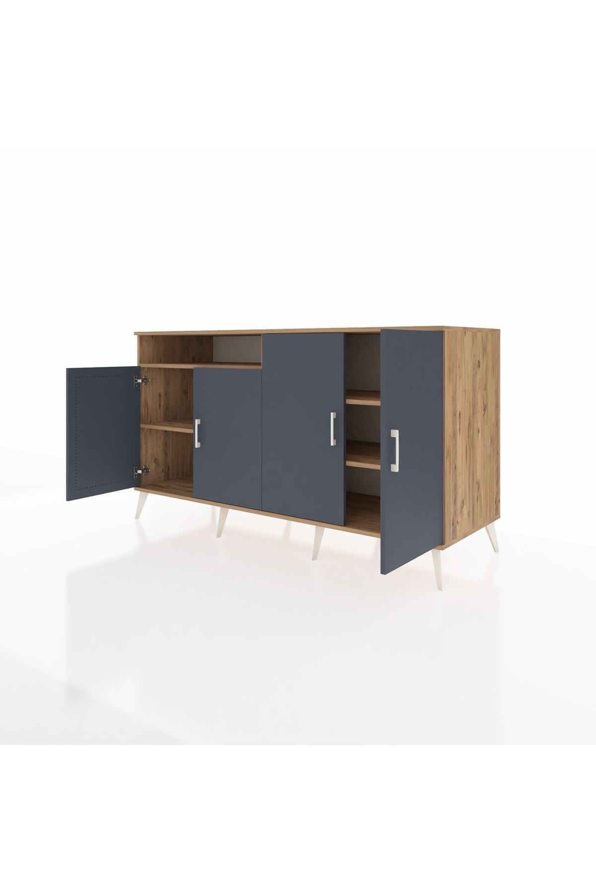 Kronos Konsol 4 Raflı 4 Kapaklı 176x59x99 Çam-Antrasit/Çam