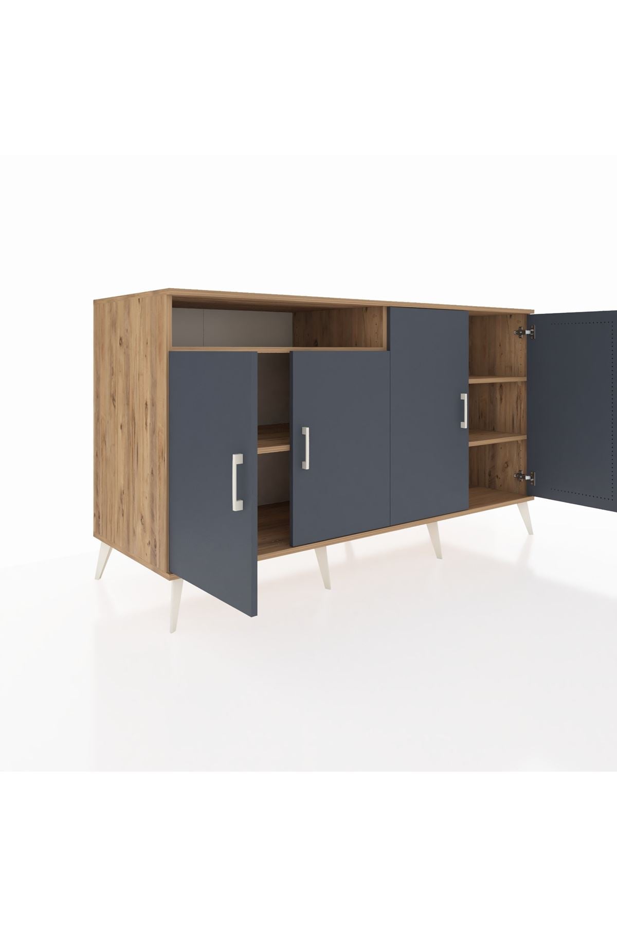 Kronos Konsol 4 Raflı 4 Kapaklı 176x59x99 Çam-Antrasit/Çam