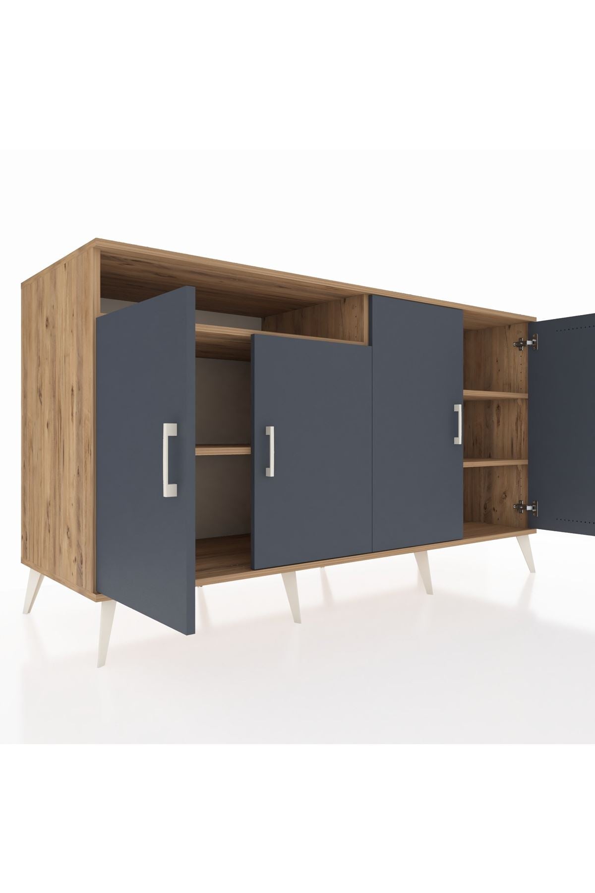 Kronos Konsol 4 Raflı 4 Kapaklı 176x59x99 Çam-Antrasit/Çam