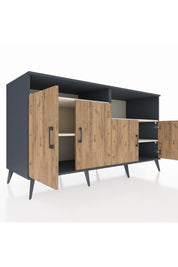 Kronos Konsol 4 Raflı 4 Kapaklı 176x59x99 Antrasit-Çam/Aytaşı