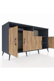 Kronos Konsol 4 Raflı 4 Kapaklı 176x59x99 Antrasit-Çam/Antrasit