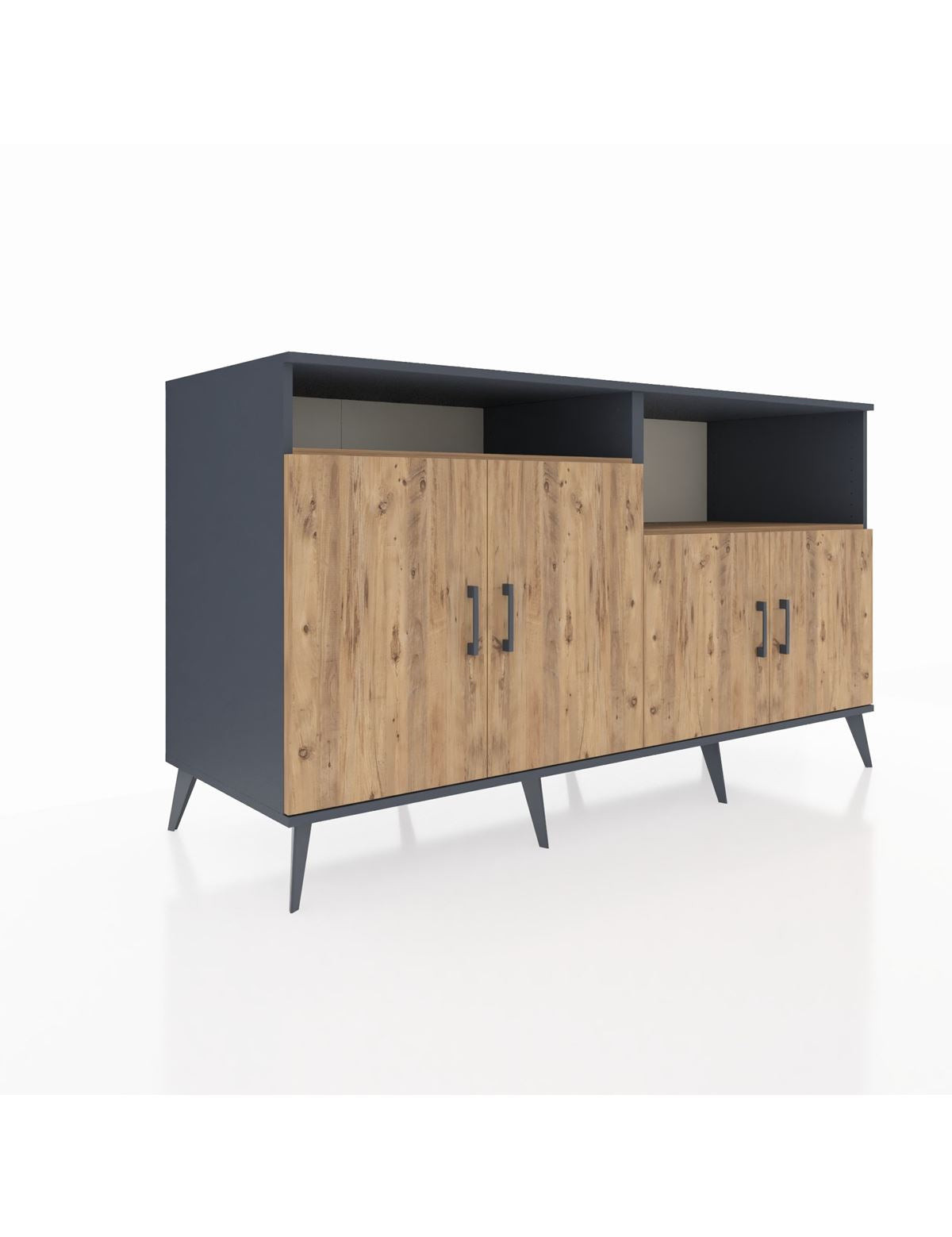 Kronos Konsol 4 Raflı 4 Kapaklı 176x59x99 Antrasit-Çam