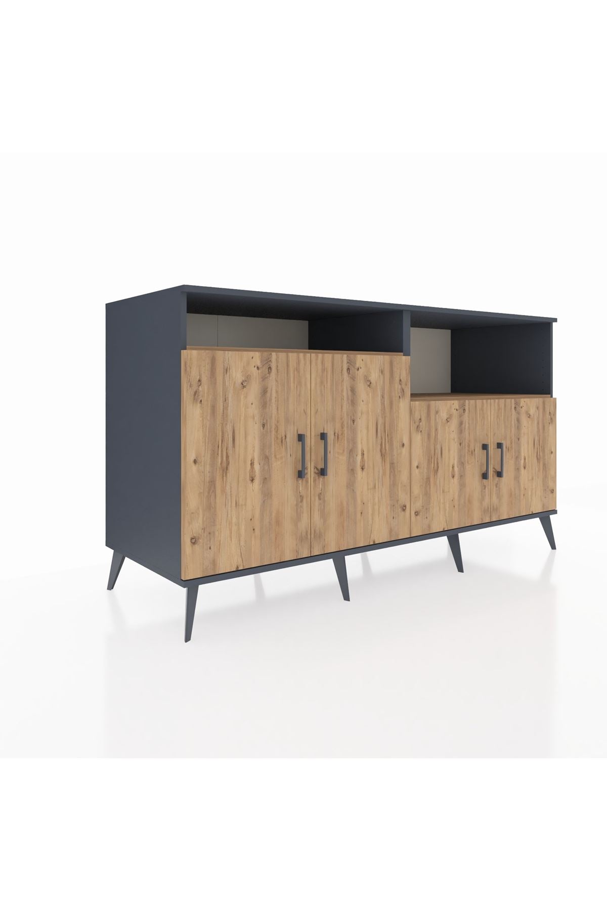 Kronos Konsol 4 Raflı 4 Kapaklı 176x59x99 Antrasit-Çam