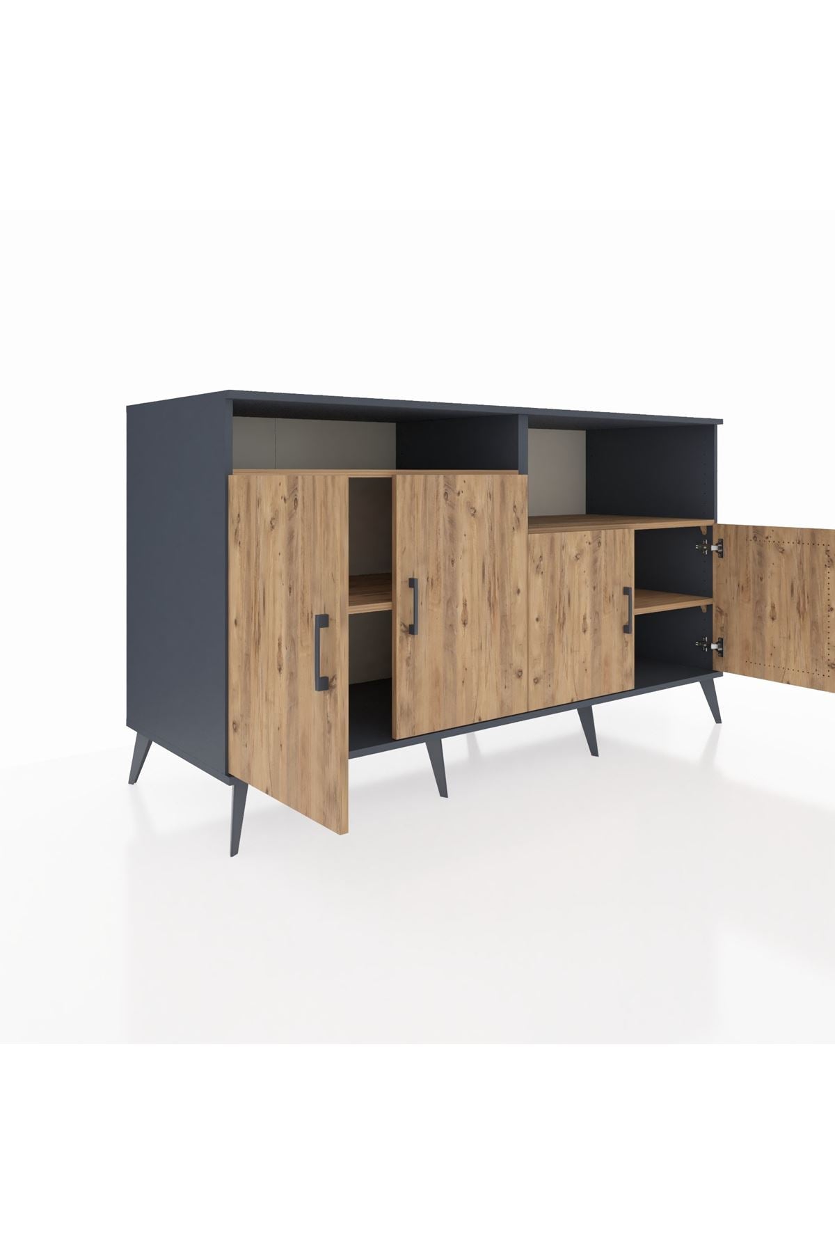 Kronos Konsol 4 Raflı 4 Kapaklı 176x59x99 Antrasit-Çam