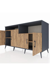 Kronos Konsol 4 Raflı 4 Kapaklı 176x59x99 Antrasit-Çam