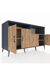 Kronos Konsol 4 Raflı 4 Kapaklı 176x59x99 Antrasit-Çam