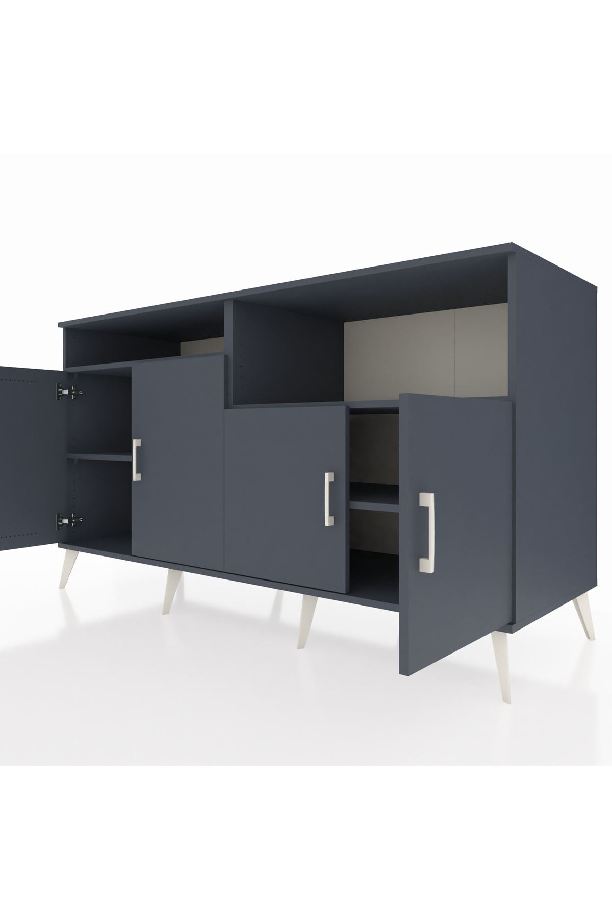 Kronos Konsol 4 Raflı 4 Kapaklı 176x59x99 Antrasit-Antrasit