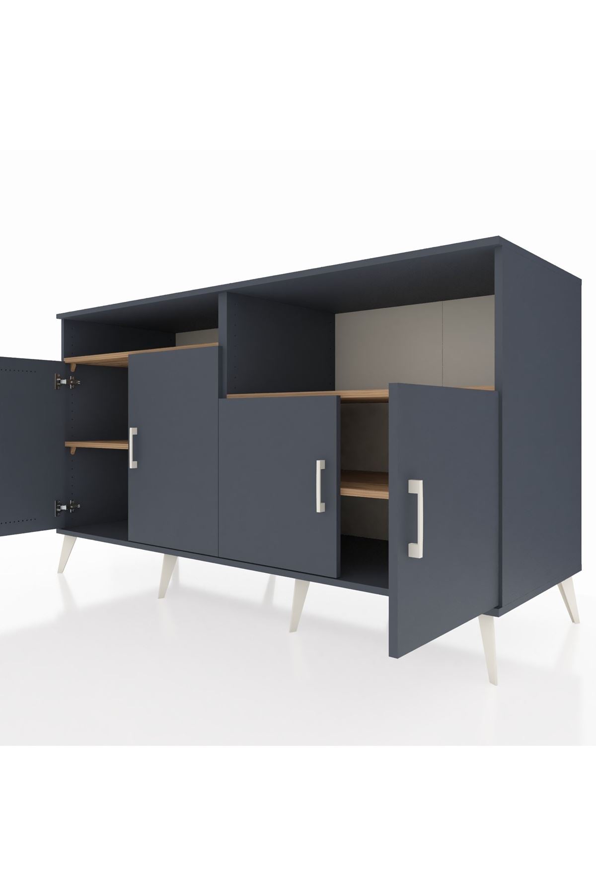 Kronos Konsol 4 Raflı 4 Kapaklı 176x59x99 Antrasit-Antrasit/Çam