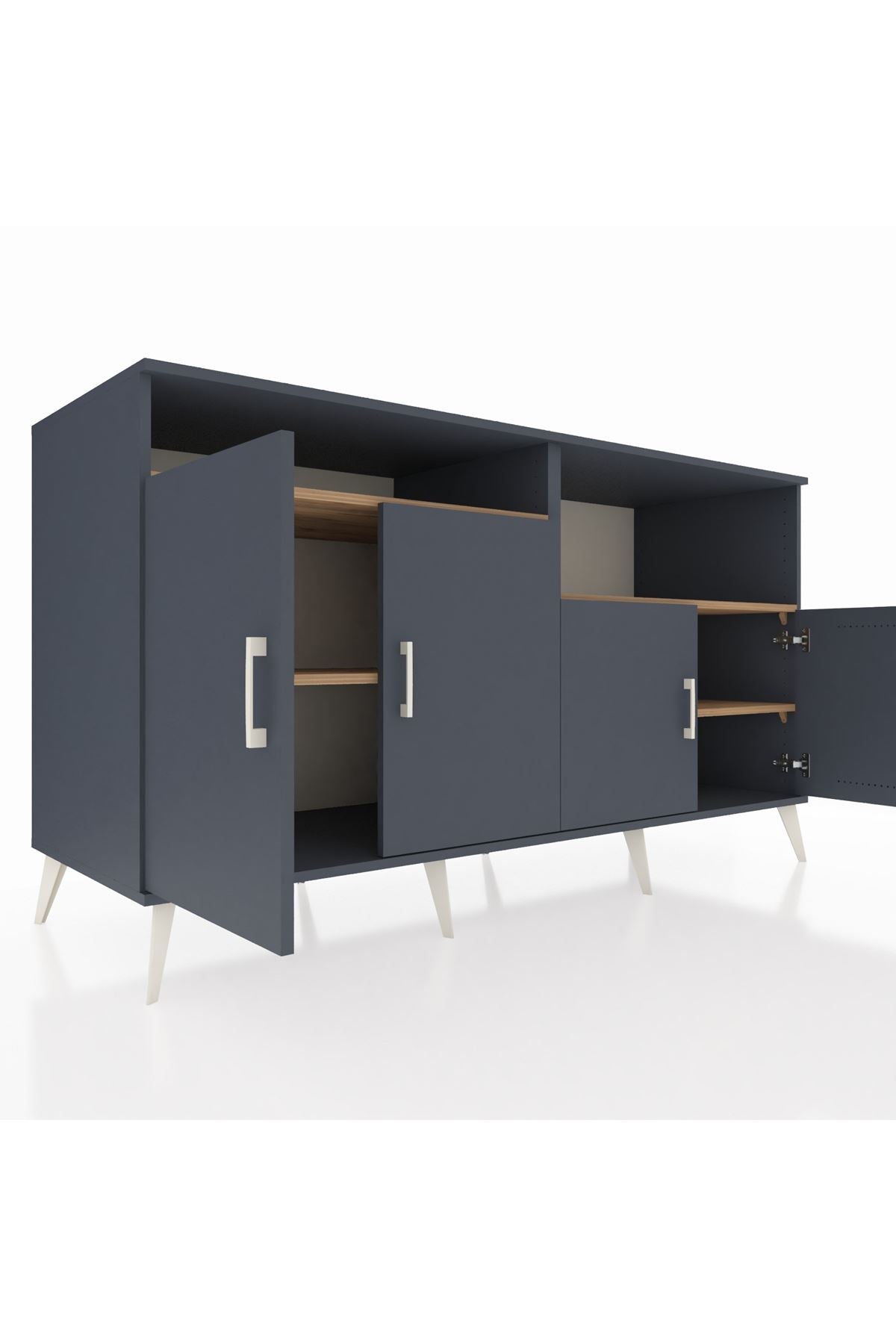 Kronos Konsol 4 Raflı 4 Kapaklı 176x59x99 Antrasit-Antrasit/Çam