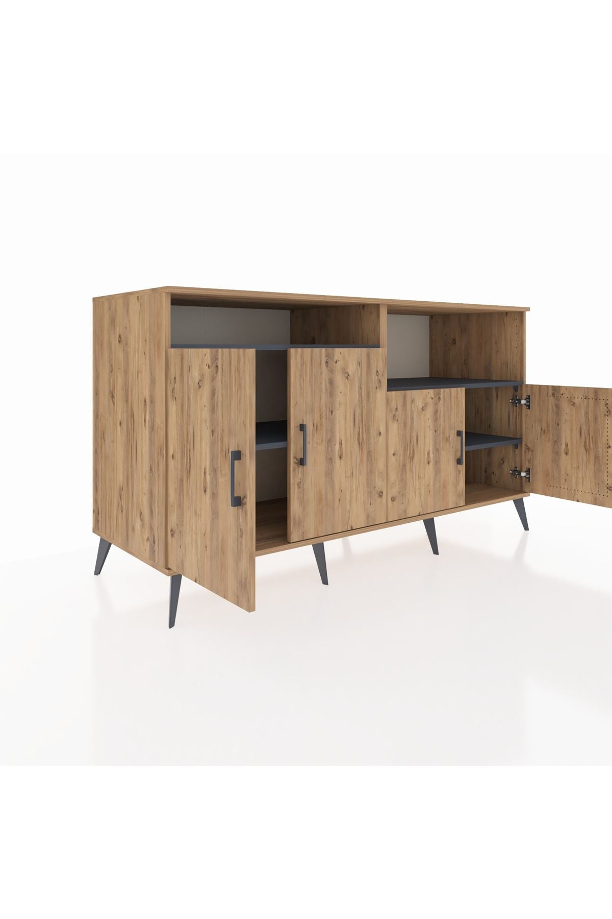 Kronos Konsol 4 Raflı 4 Kapaklı 176x59x99 Çam-Çam/Antrasit