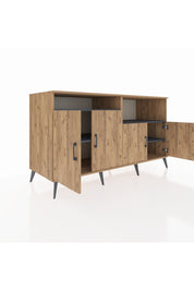 Kronos Konsol 4 Raflı 4 Kapaklı 176x59x99 Çam-Çam/Antrasit