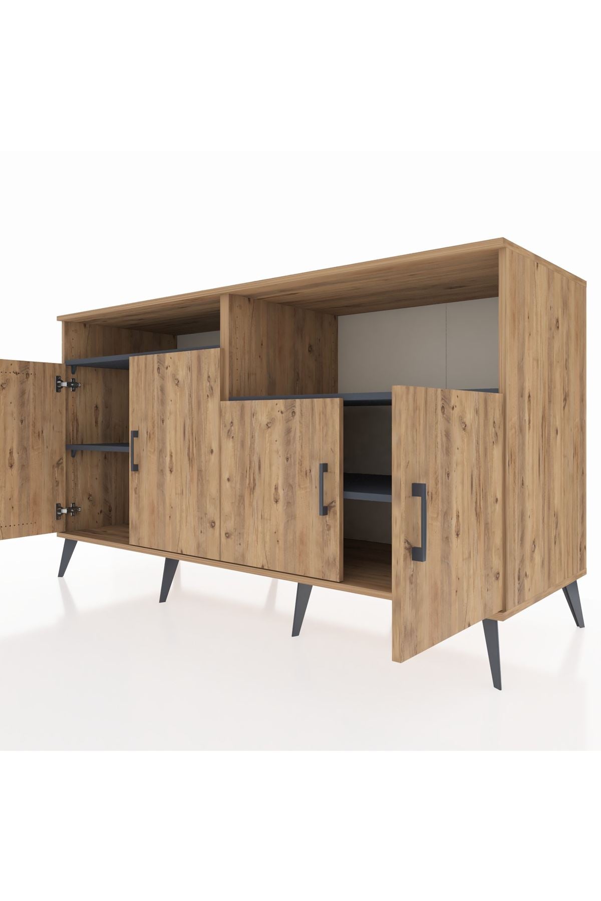 Kronos Konsol 4 Raflı 4 Kapaklı 176x59x99 Çam-Çam/Antrasit