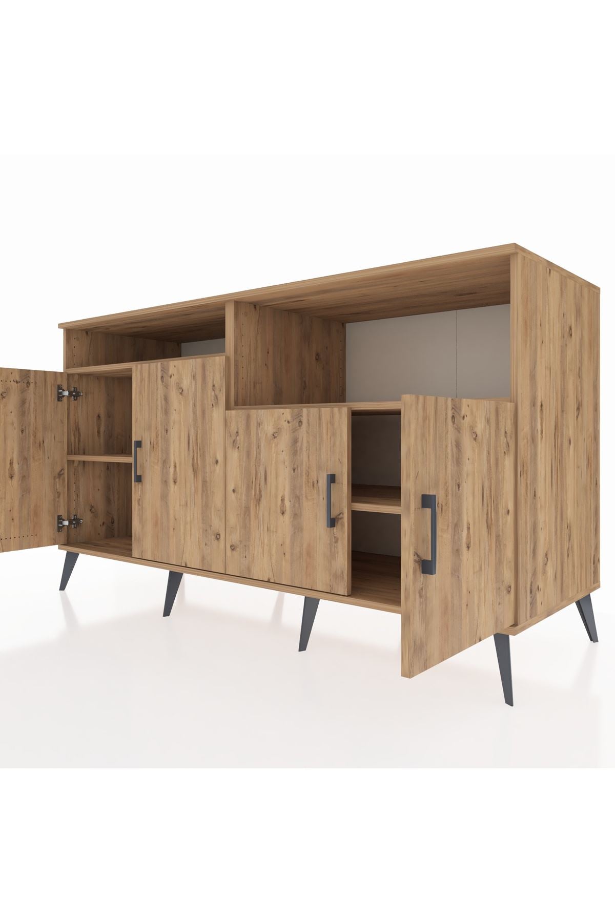 Kronos Konsol 4 Raflı 4 Kapaklı 176x59x99 Çam-Çam