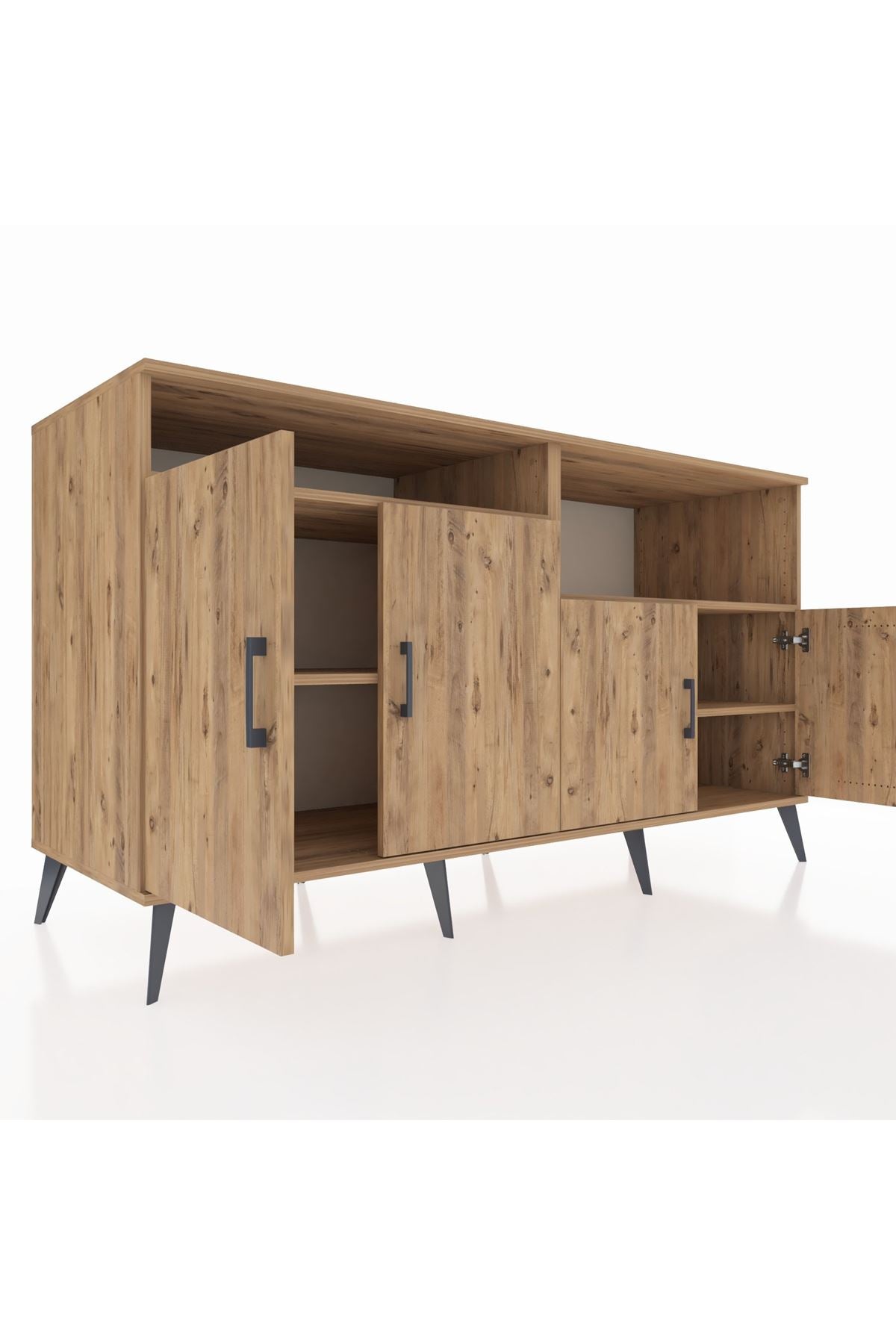 Kronos Konsol 4 Raflı 4 Kapaklı 176x59x99 Çam-Çam