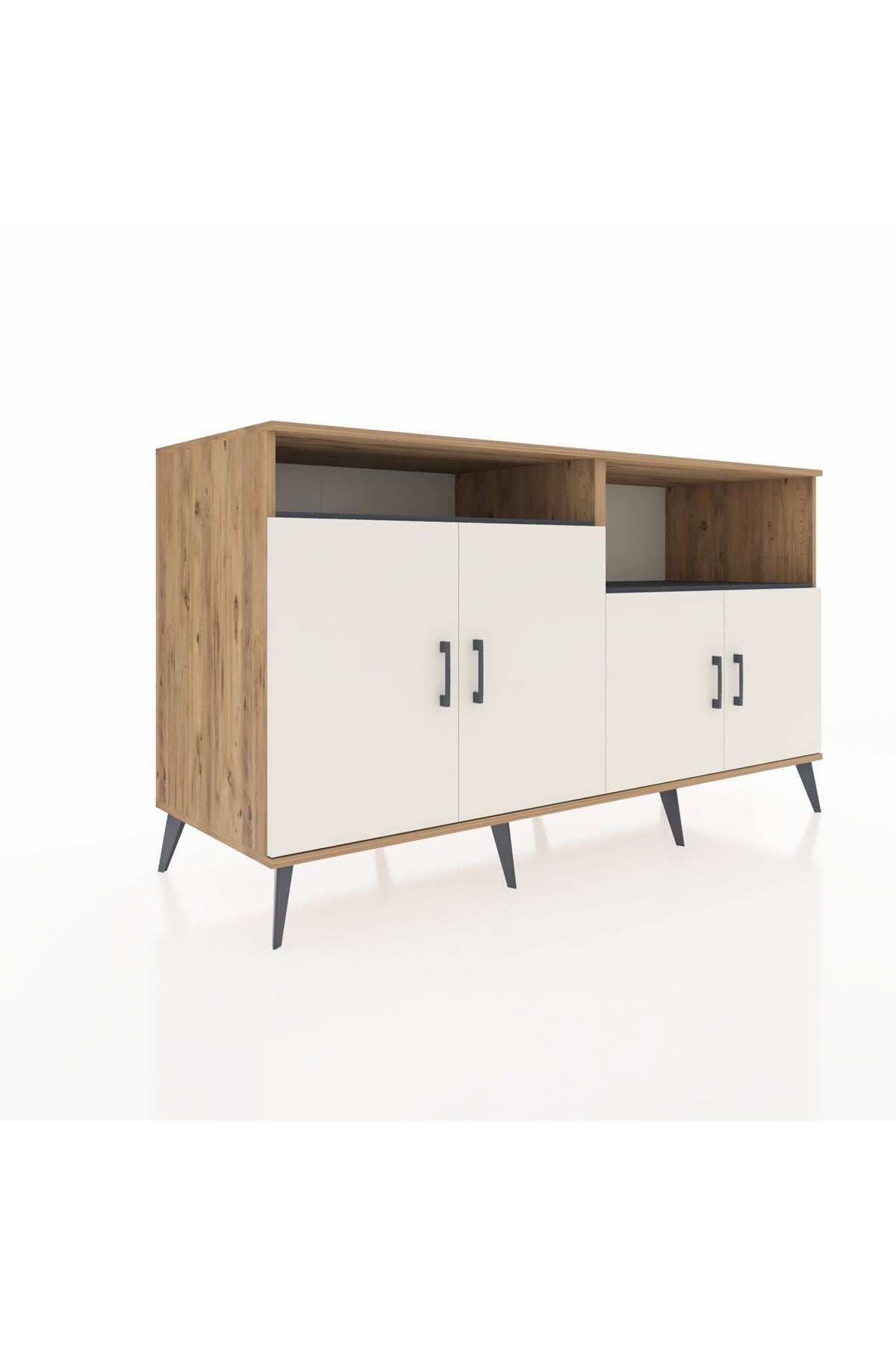 Kronos Konsol 4 Raflı 4 Kapaklı 176x59x99 Çam-Aytaşı/Antrasit