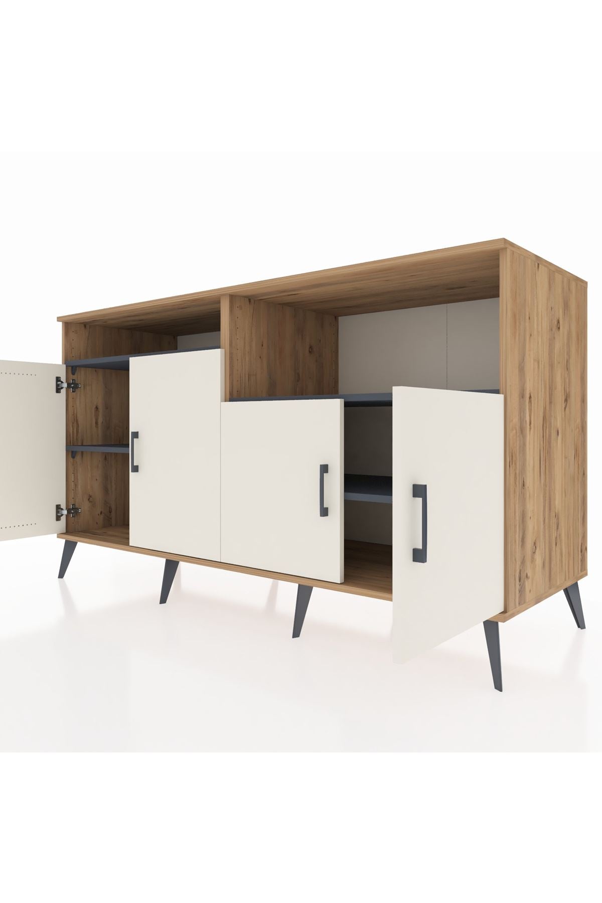 Kronos Konsol 4 Raflı 4 Kapaklı 176x59x99 Çam-Aytaşı/Antrasit