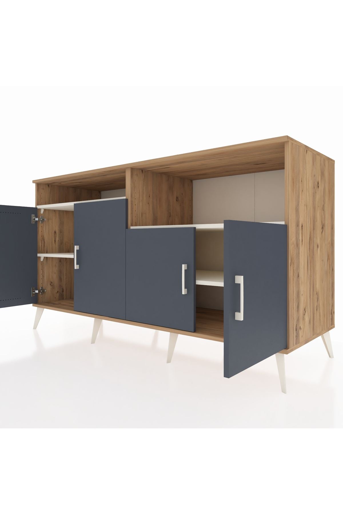 Kronos Konsol 4 Raflı 4 Kapaklı 176x59x99 Çam-Antrasit/Aytaşı