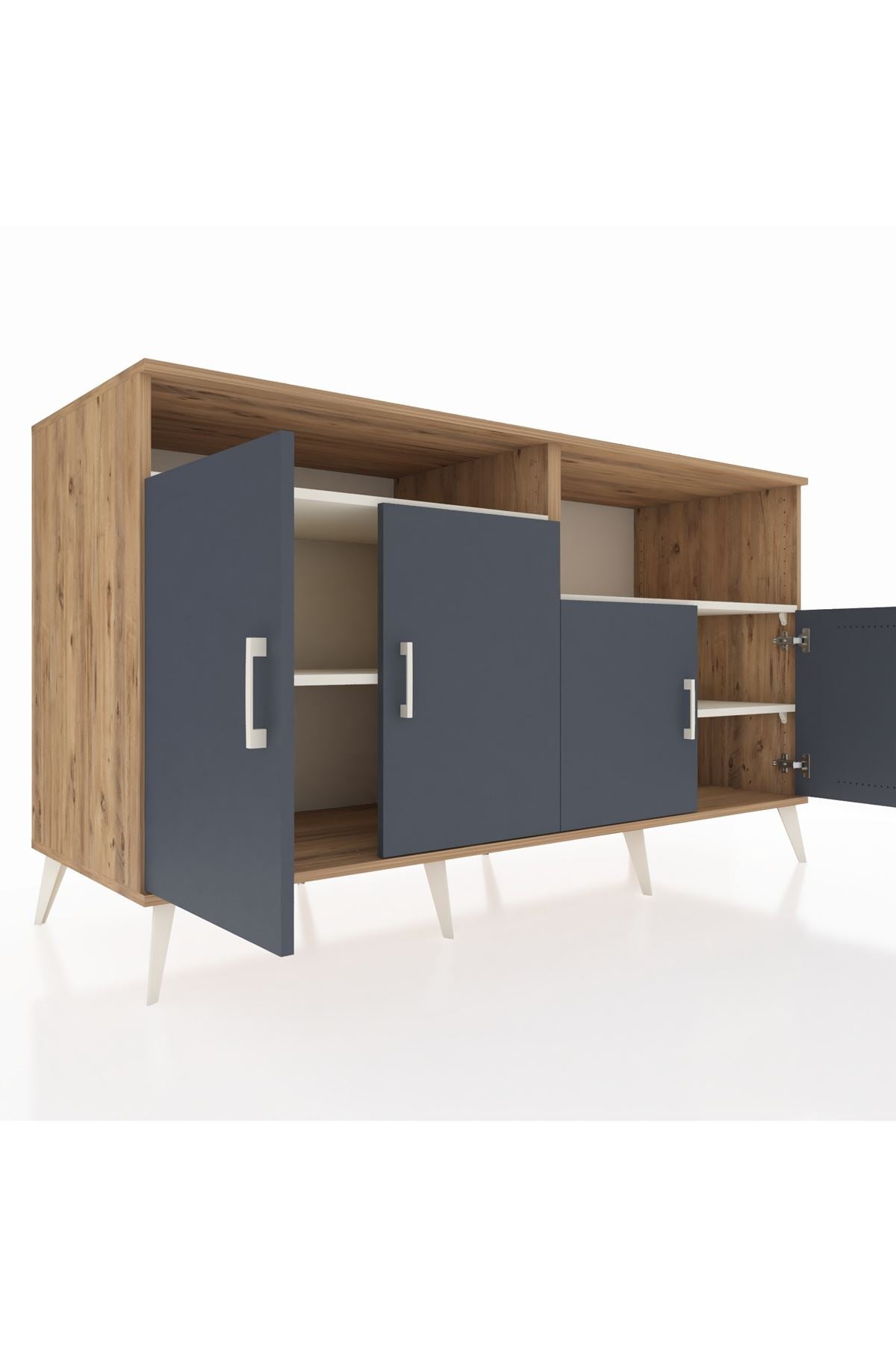 Kronos Konsol 4 Raflı 4 Kapaklı 176x59x99 Çam-Antrasit/Aytaşı