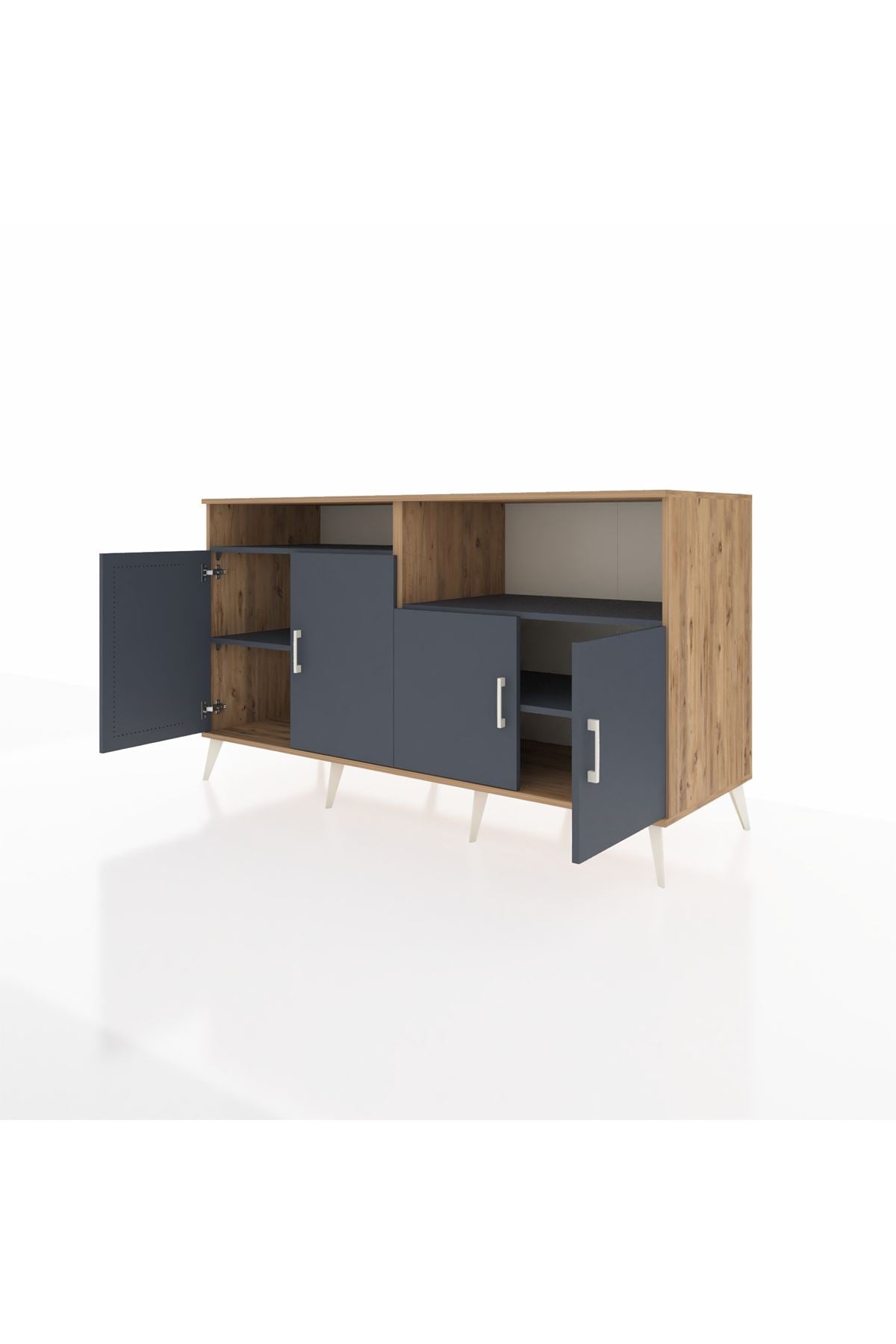 Kronos Konsol 4 Raflı 4 Kapaklı 176x59x99 Çam-Antrasit