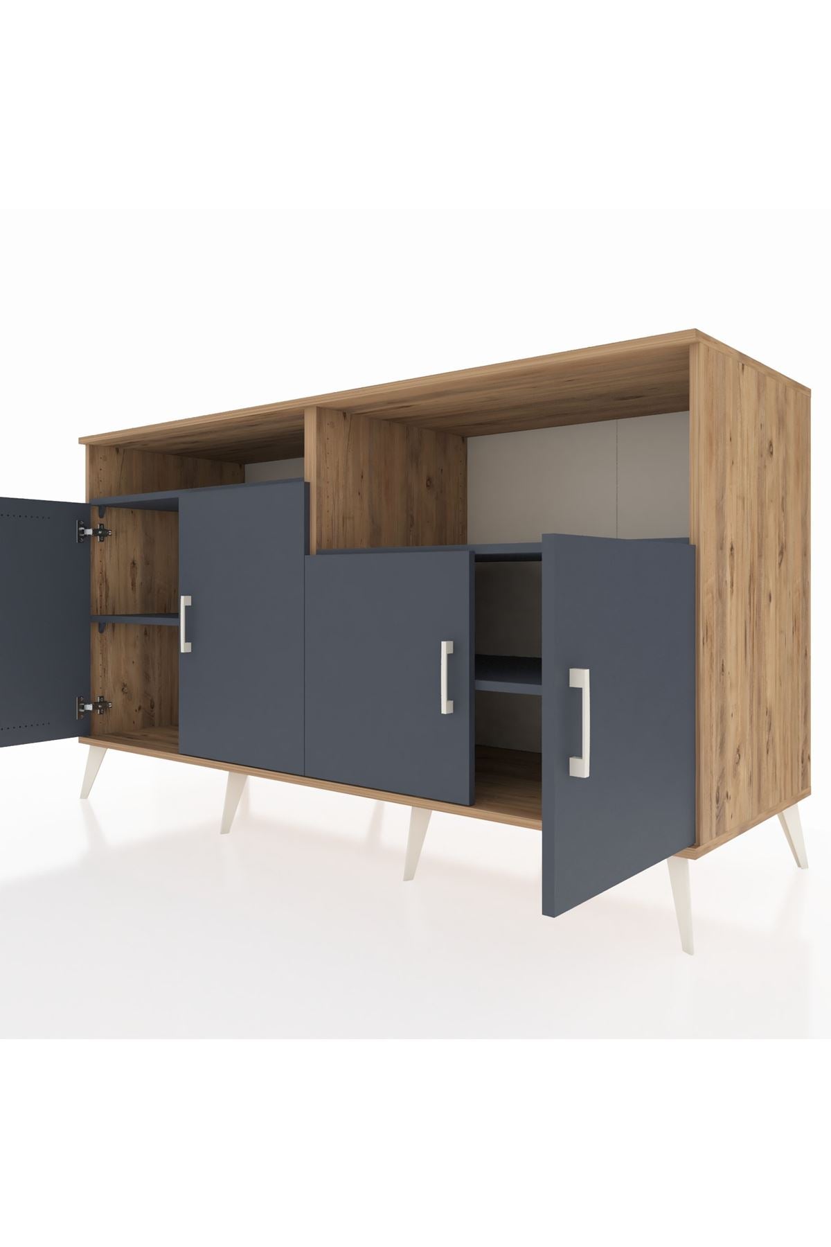 Kronos Konsol 4 Raflı 4 Kapaklı 176x59x99 Çam-Antrasit