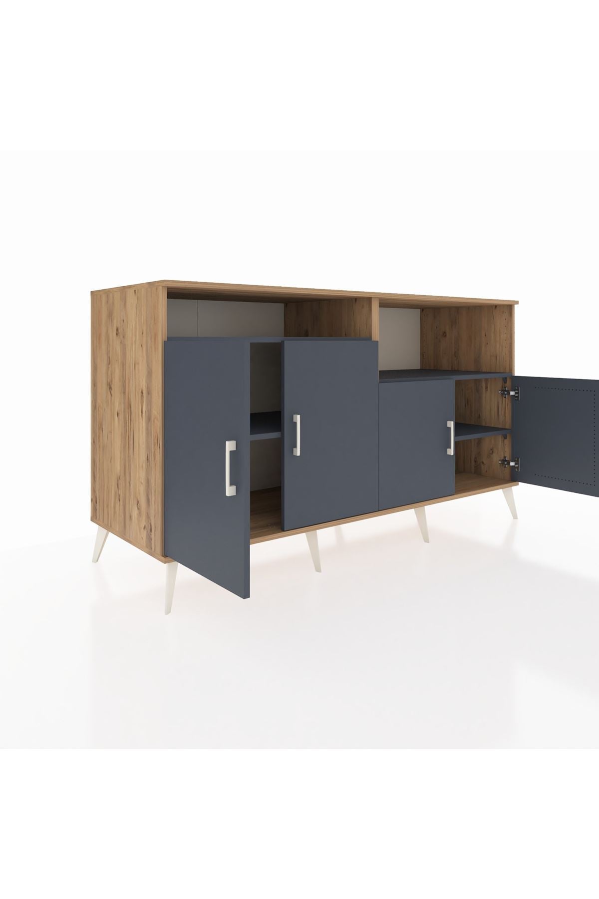 Kronos Konsol 4 Raflı 4 Kapaklı 176x59x99 Çam-Antrasit