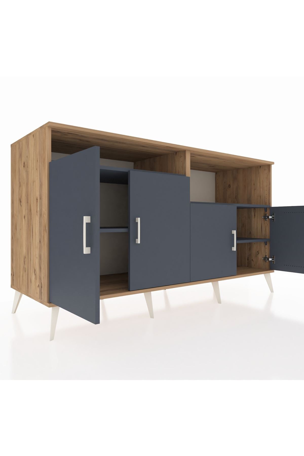 Kronos Konsol 4 Raflı 4 Kapaklı 176x59x99 Çam-Antrasit