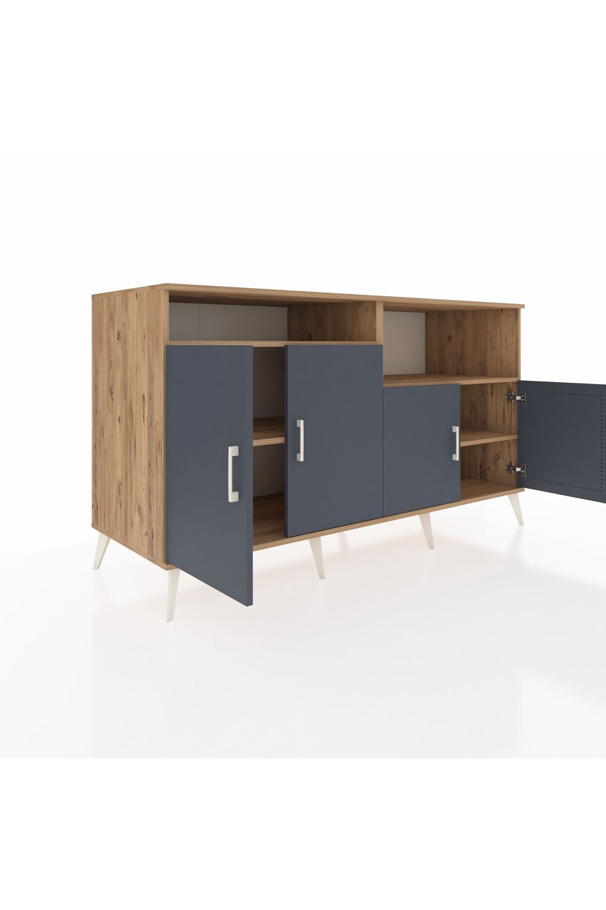 Kronos Konsol 4 Raflı 4 Kapaklı 176x59x99 Çam-Antrasit/Çam