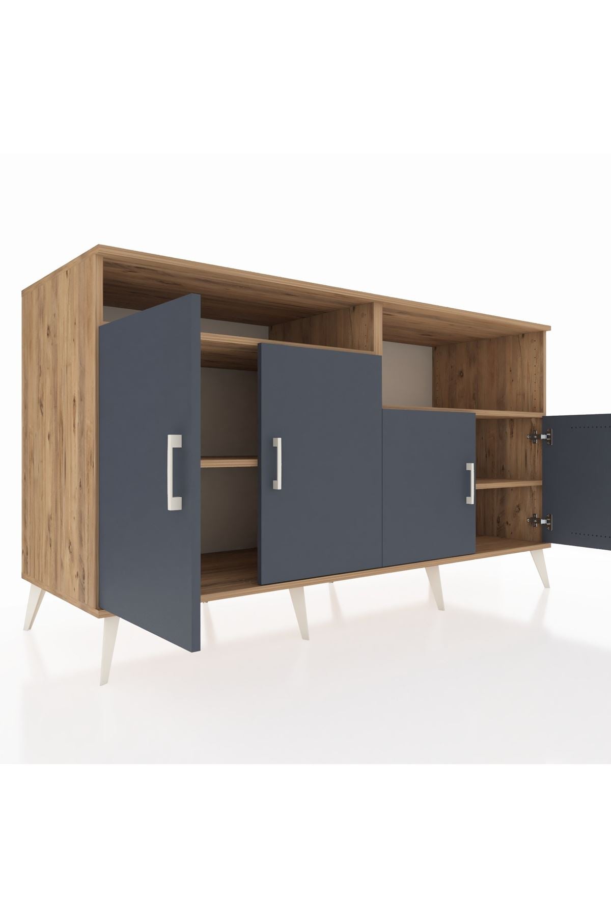 Kronos Konsol 4 Raflı 4 Kapaklı 176x59x99 Çam-Antrasit/Çam