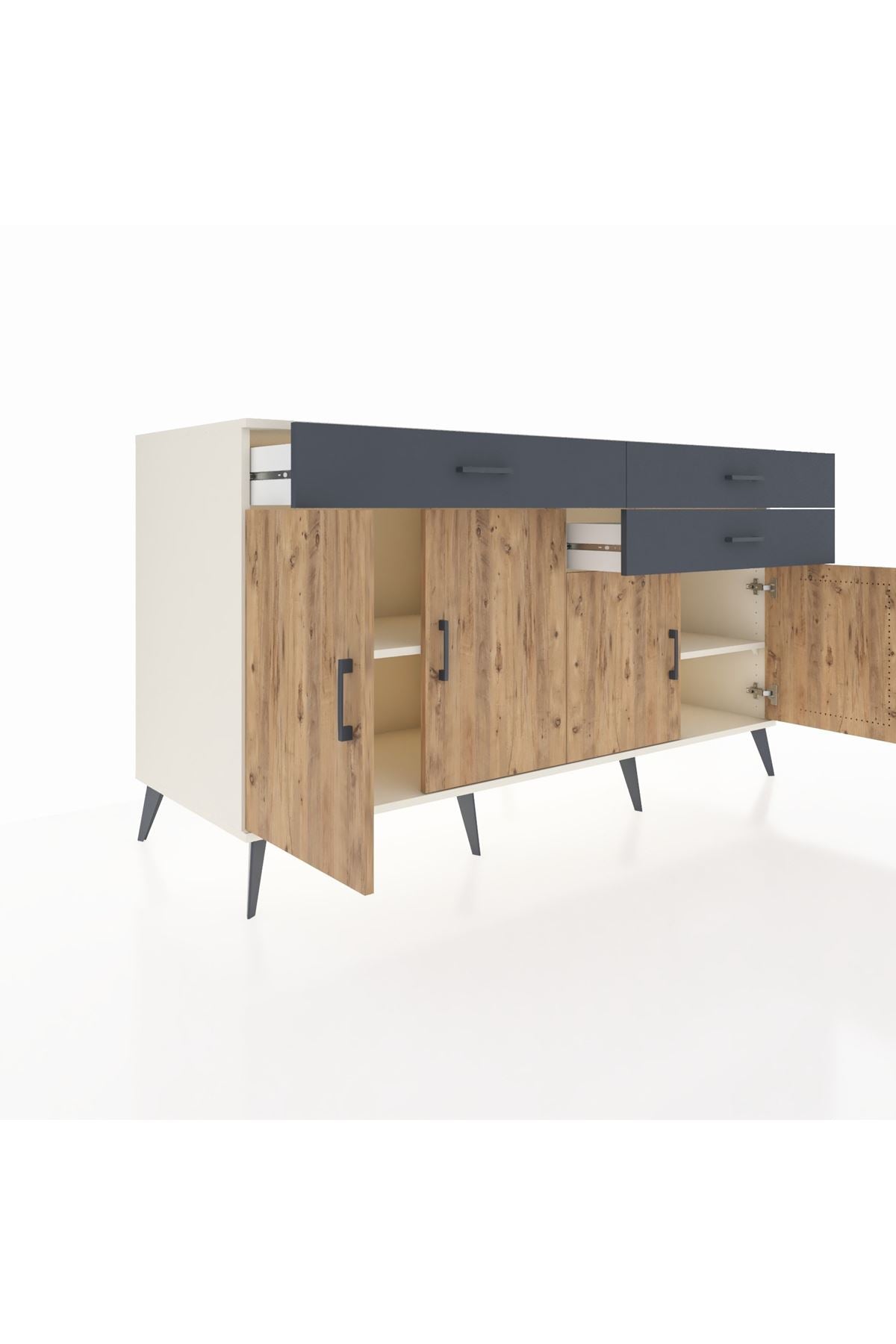 Kronos Konsol 2 Raflı 3 Çekmeceli 4 Kapaklı 176x59x99 Aytaşı-Çam/Antrasit