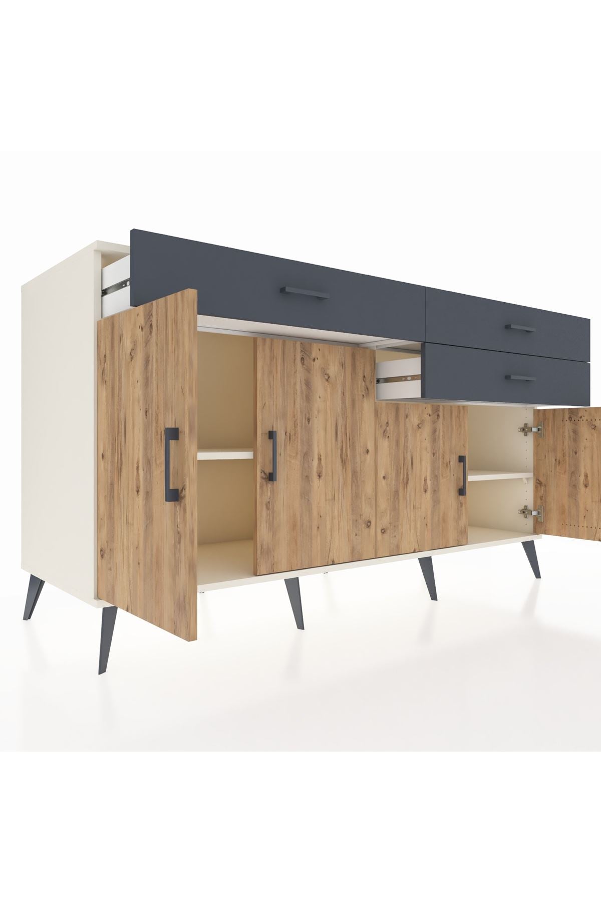 Kronos Konsol 2 Raflı 3 Çekmeceli 4 Kapaklı 176x59x99 Aytaşı-Çam/Antrasit