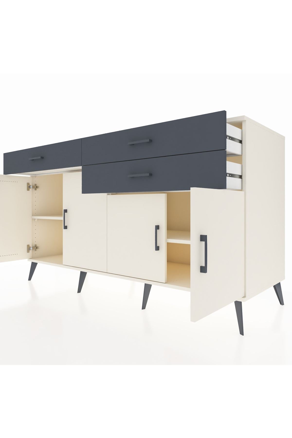 Kronos Konsol 2 Raflı 3 Çekmeceli 4 Kapaklı 176x59x99 Aytaşı-Aytaşı/Antrasit