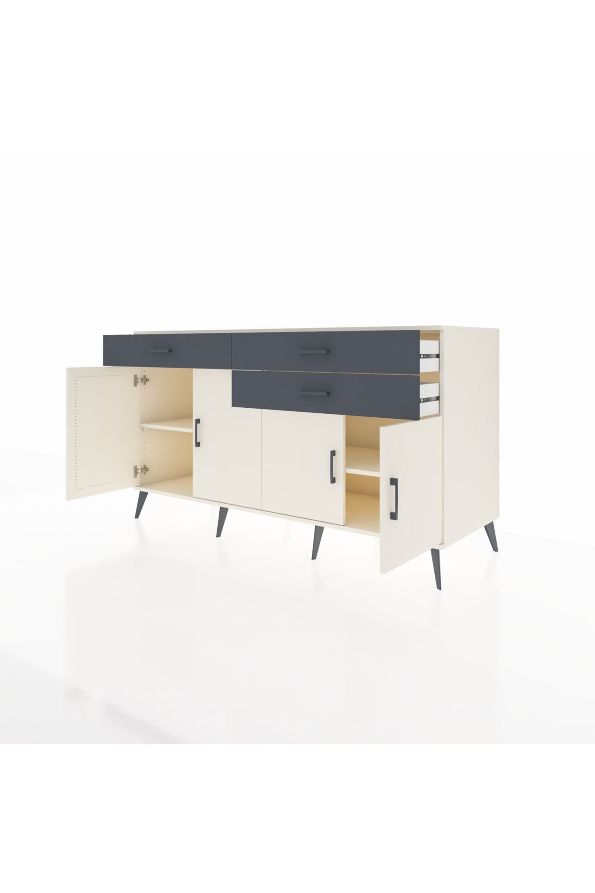 Kronos Konsol 2 Raflı 3 Çekmeceli 4 Kapaklı 176x59x99 Aytaşı-Aytaşı/Antrasit