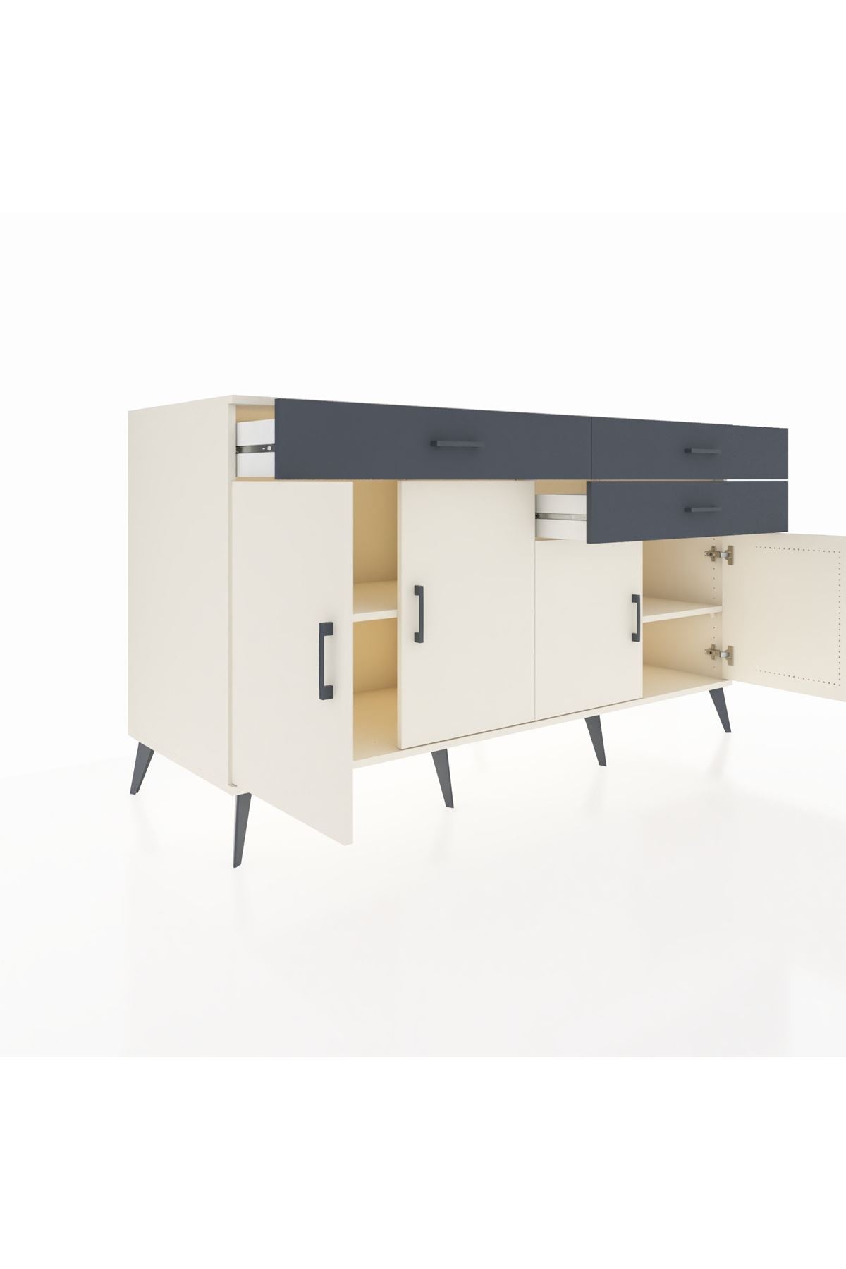 Kronos Konsol 2 Raflı 3 Çekmeceli 4 Kapaklı 176x59x99 Aytaşı-Aytaşı/Antrasit