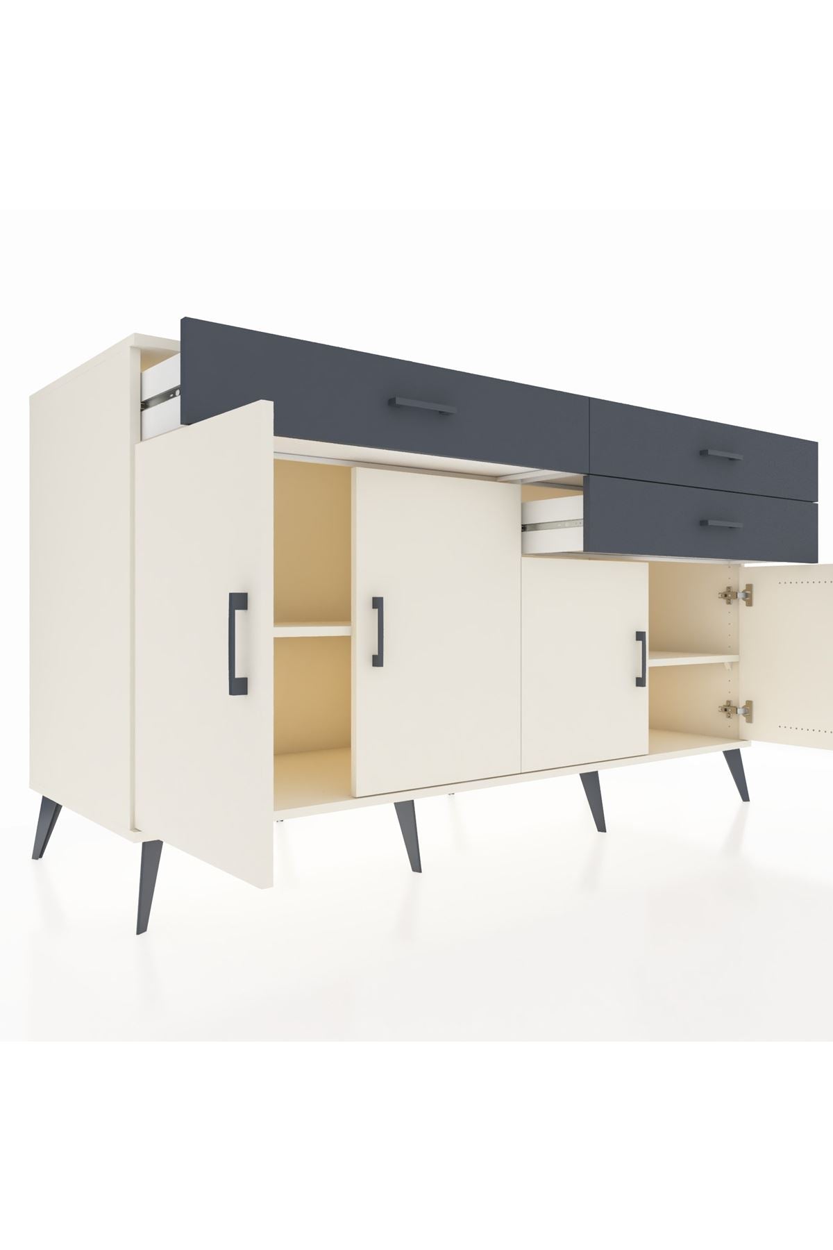 Kronos Konsol 2 Raflı 3 Çekmeceli 4 Kapaklı 176x59x99 Aytaşı-Aytaşı/Antrasit