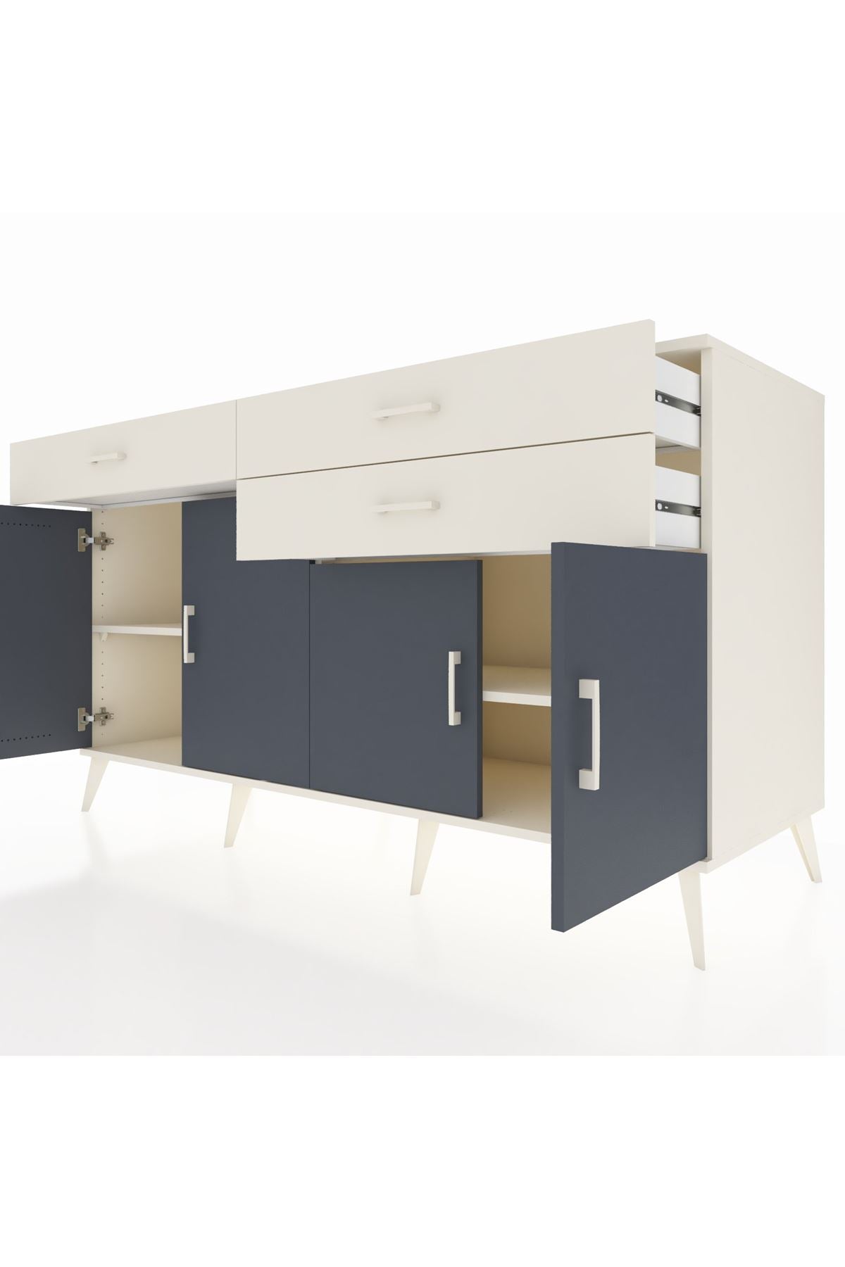 Kronos Konsol 2 Raflı 3 Çekmeceli 4 Kapaklı 176x59x99 Aytaşı-Antrasit/Aytaşı