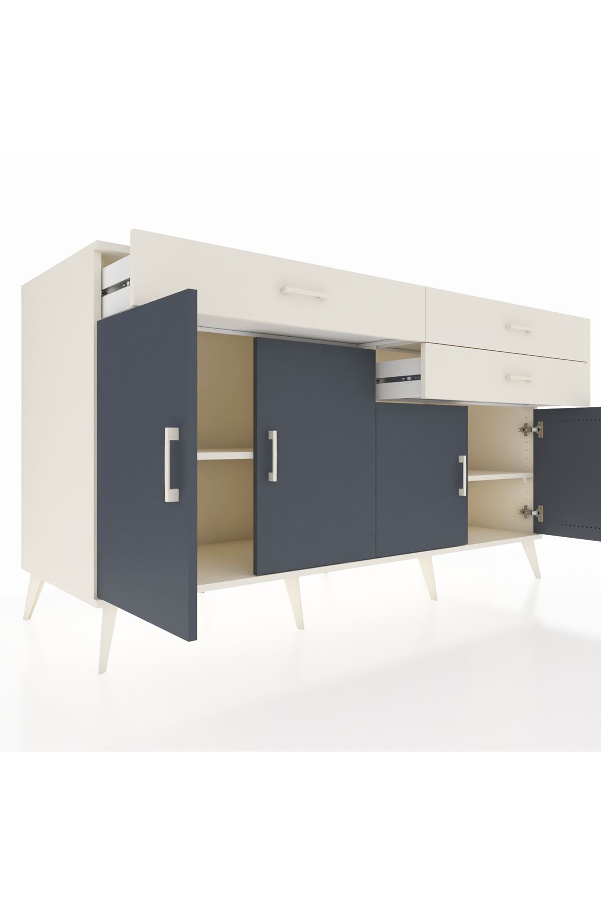 Kronos Konsol 2 Raflı 3 Çekmeceli 4 Kapaklı 176x59x99 Aytaşı-Antrasit/Aytaşı