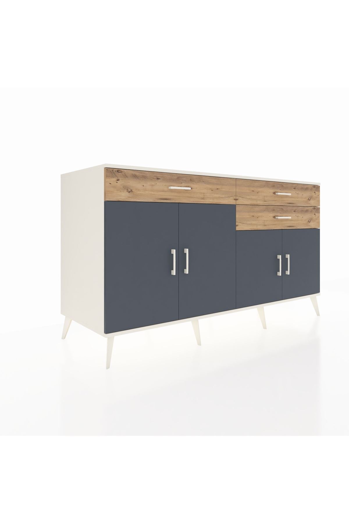 Kronos Konsol 2 Raflı 3 Çekmeceli 4 Kapaklı 176x59x99 Aytaşı-Antrasit/Çam